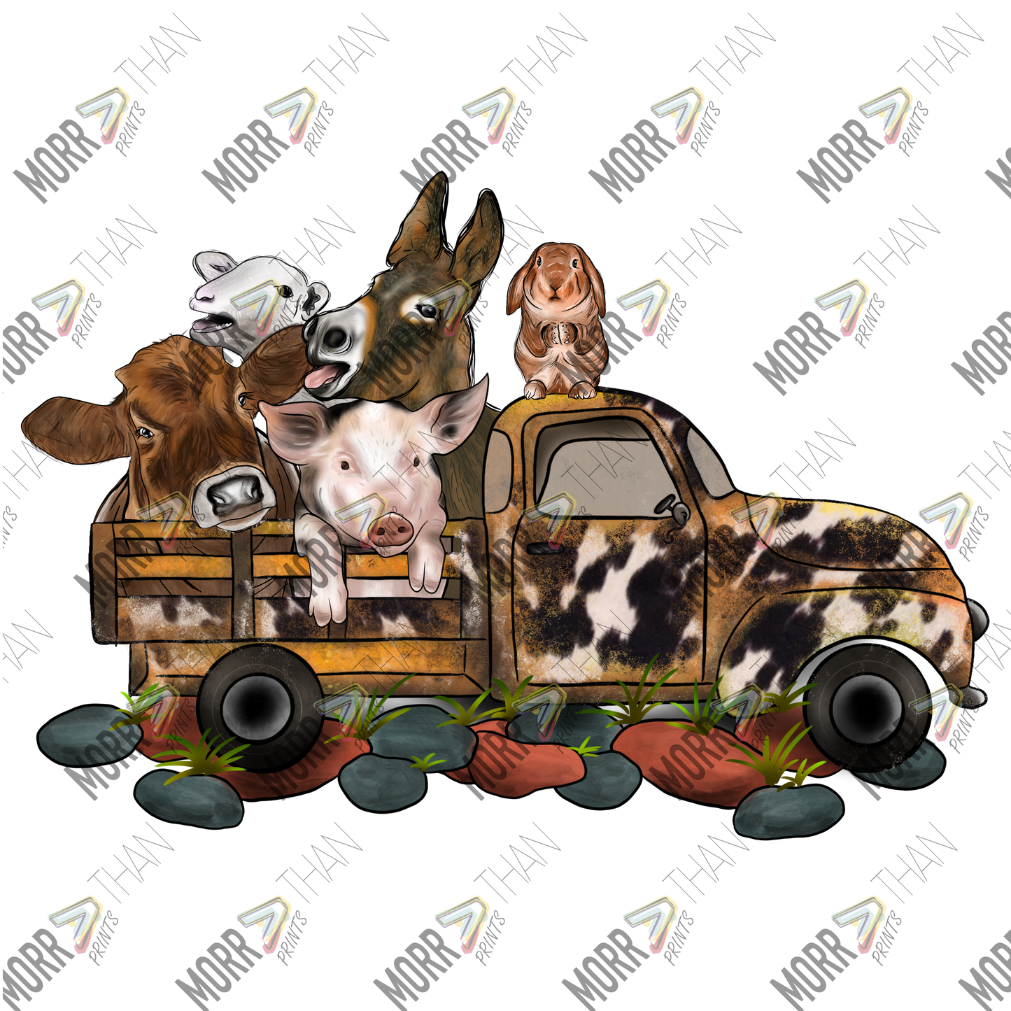 Cow Print Truck and Farm Animals
