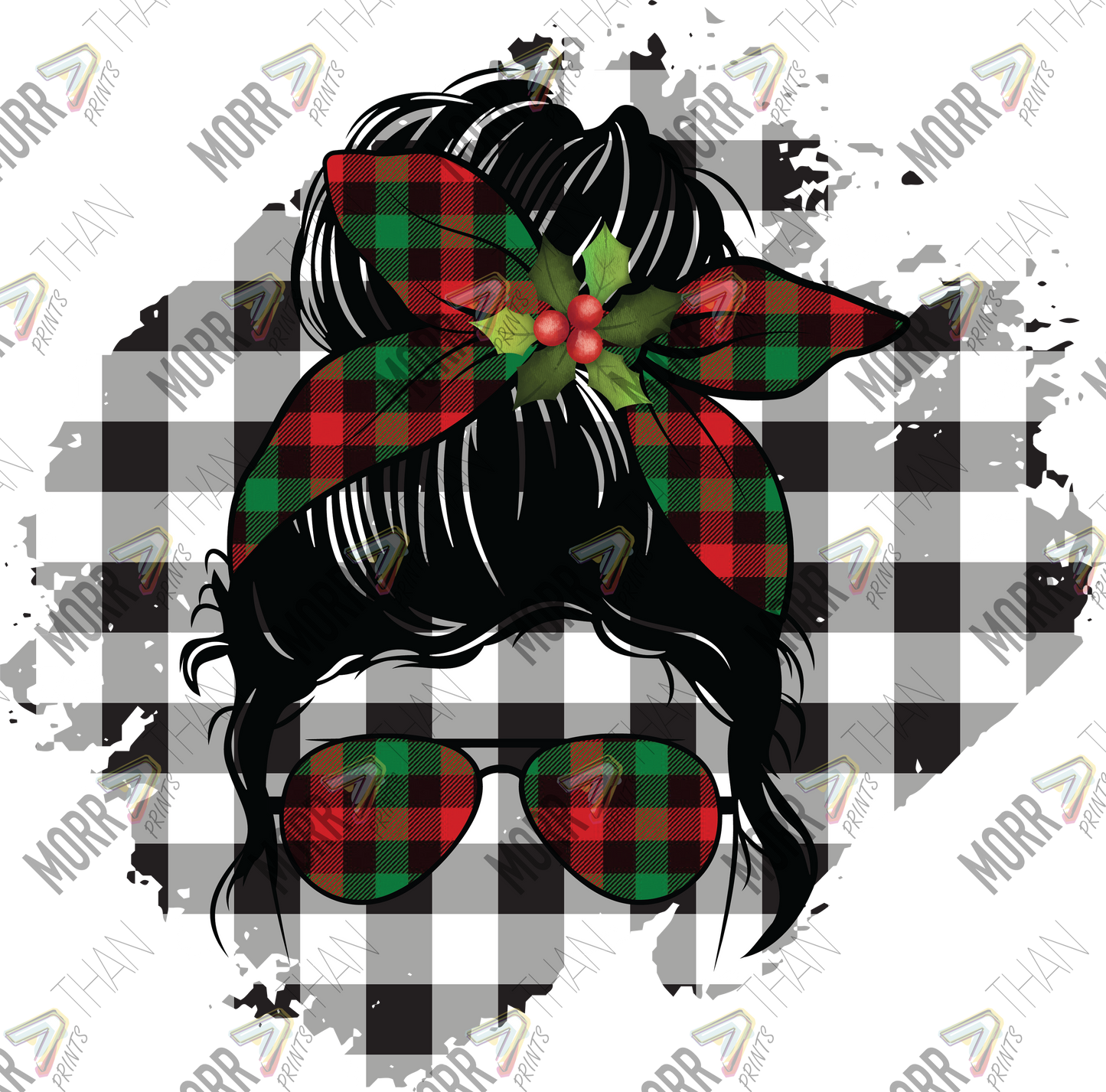 Messy Bun Plaid Overlay