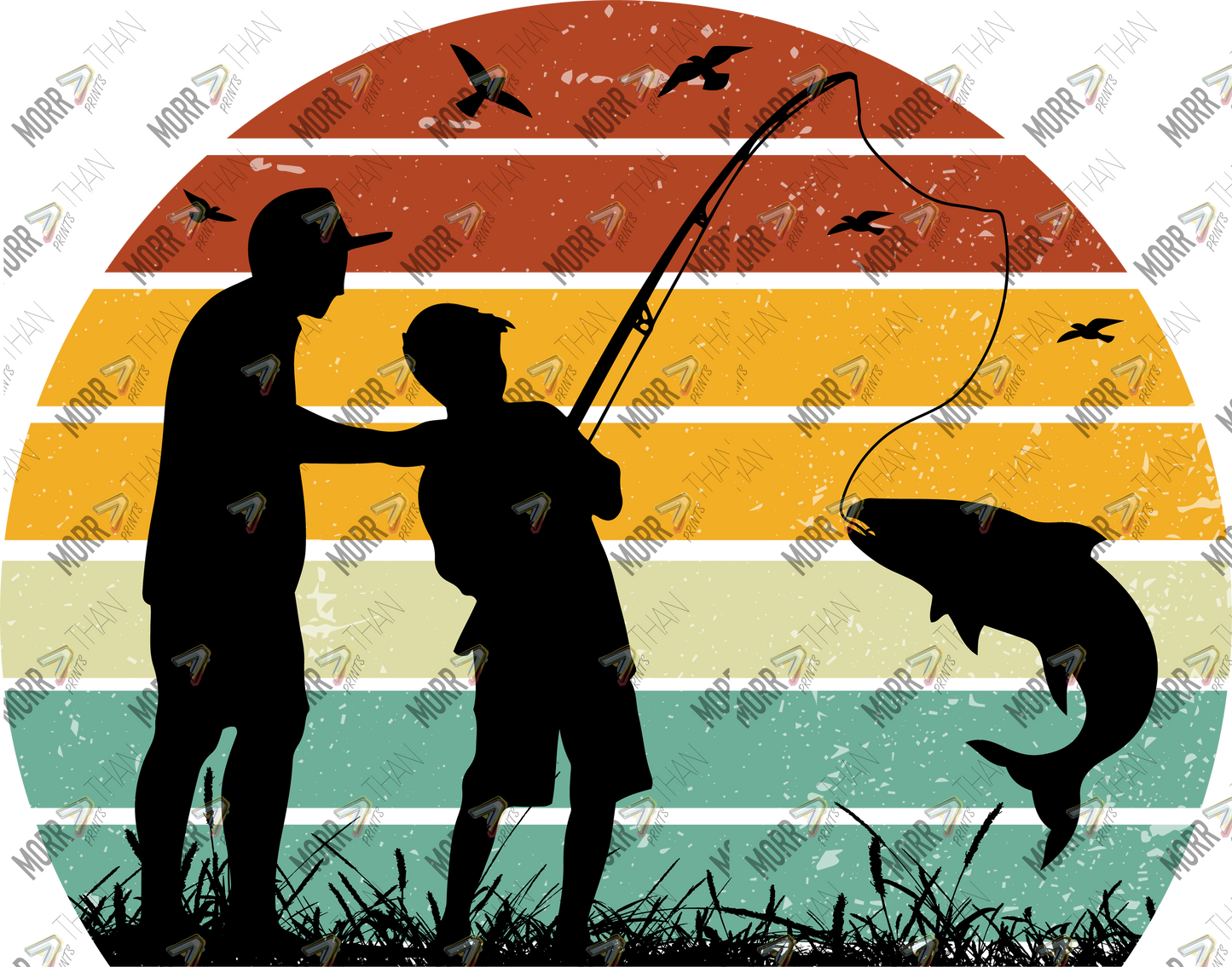 Father Son Fishing Rainbow Background