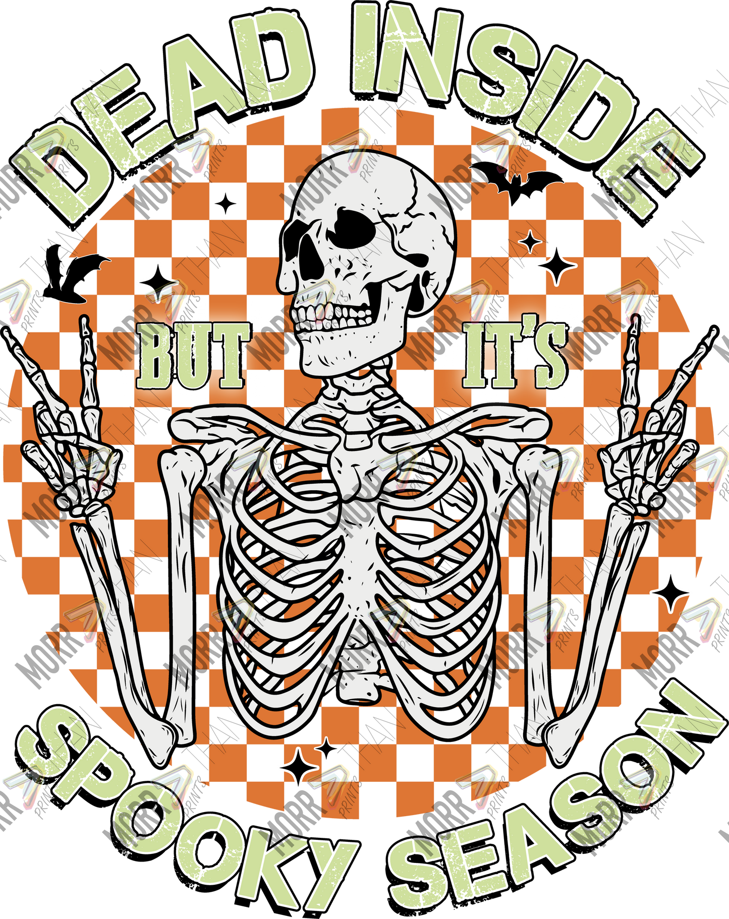 Dead Inside Spooky Season Skeleton Checkered DTF Print