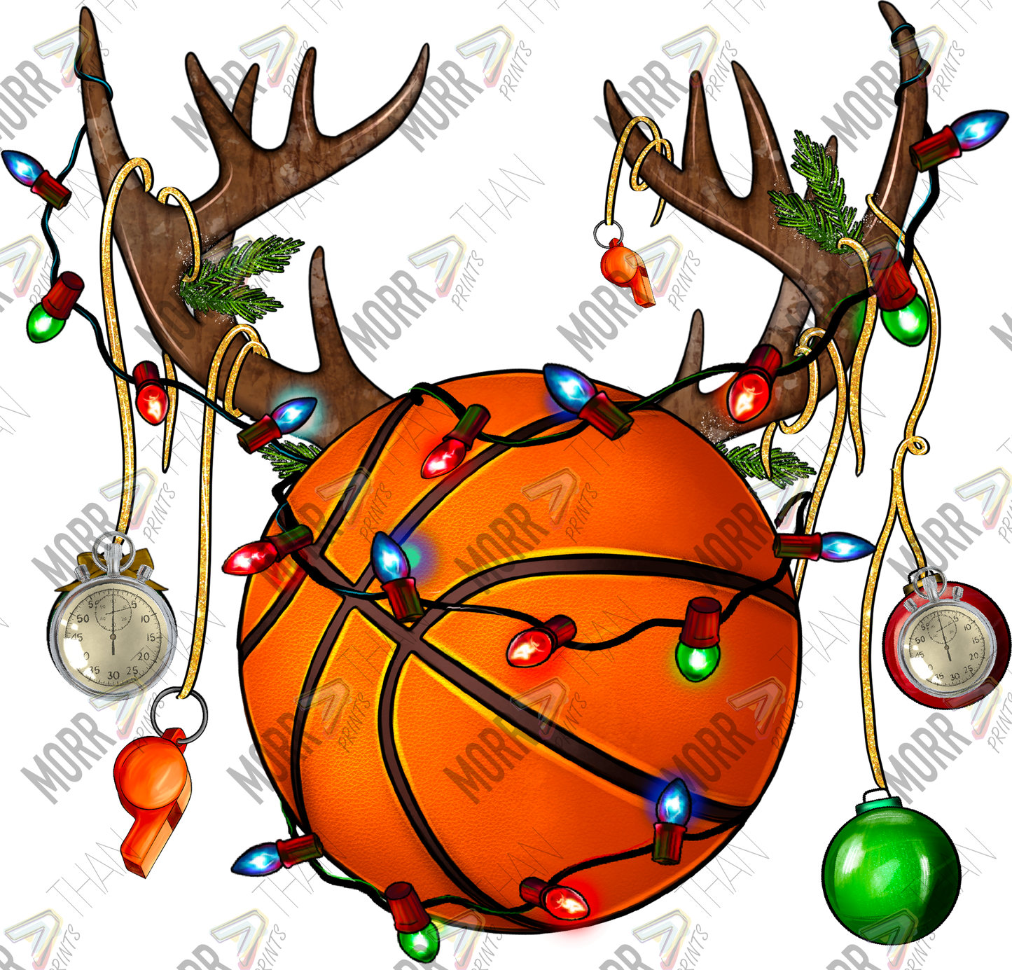 Christmas Basketball Antlers DTF Print