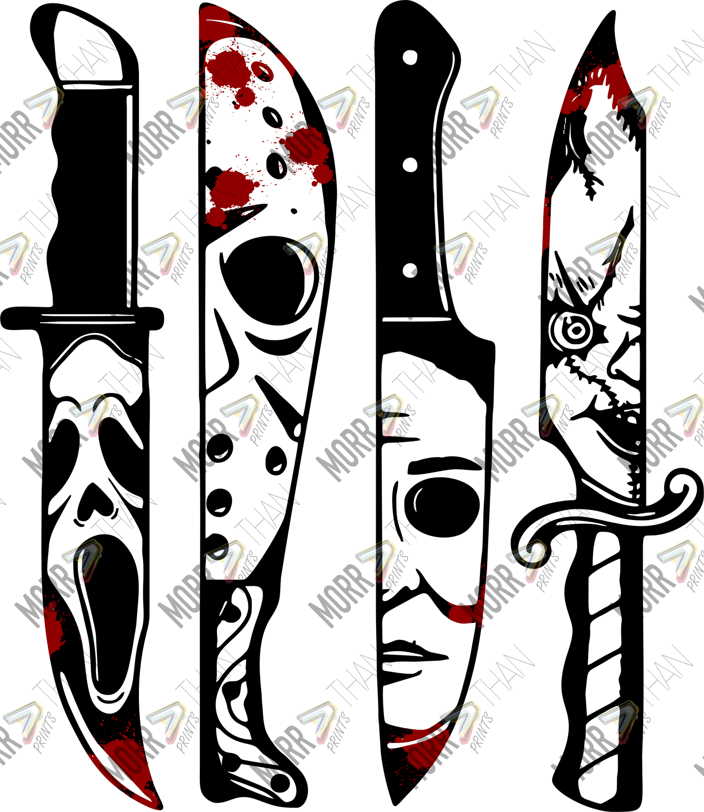 Horror Characters Bloody Knives DTF Print