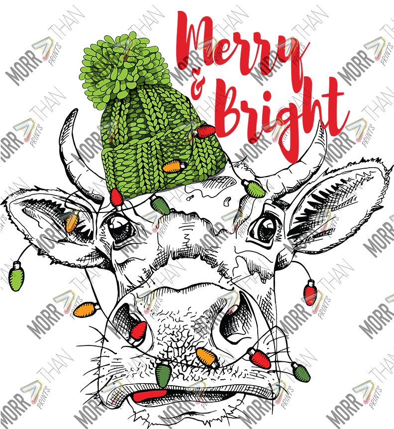 Merry and Bright Cow With Lights