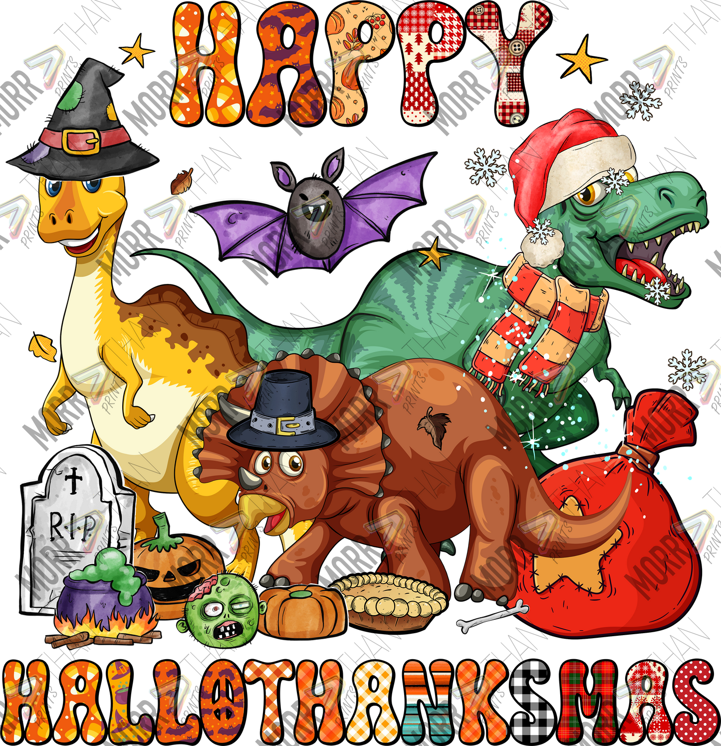 Happy Hallo-Thank-Mas Dino DTF Print