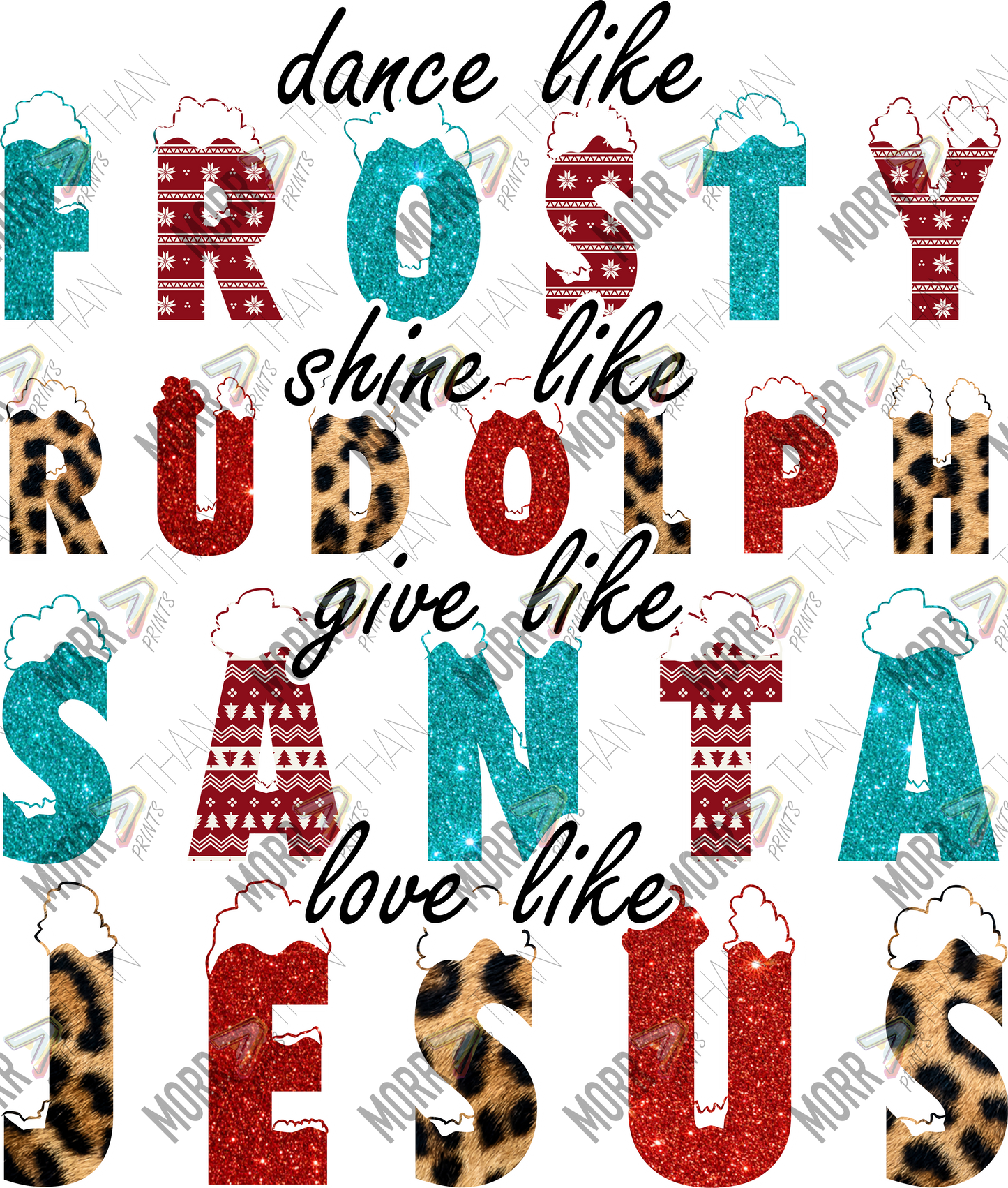 Frosty Rudolph Santa Jesus Lettering
