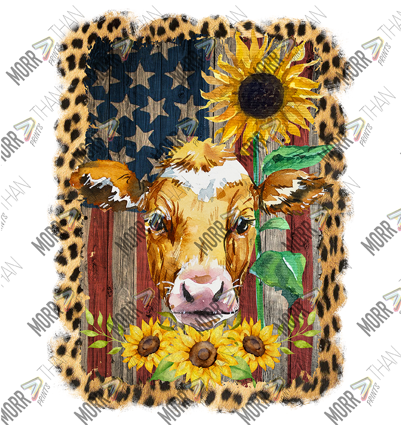 American Flag Cow and Sunflower Frame
