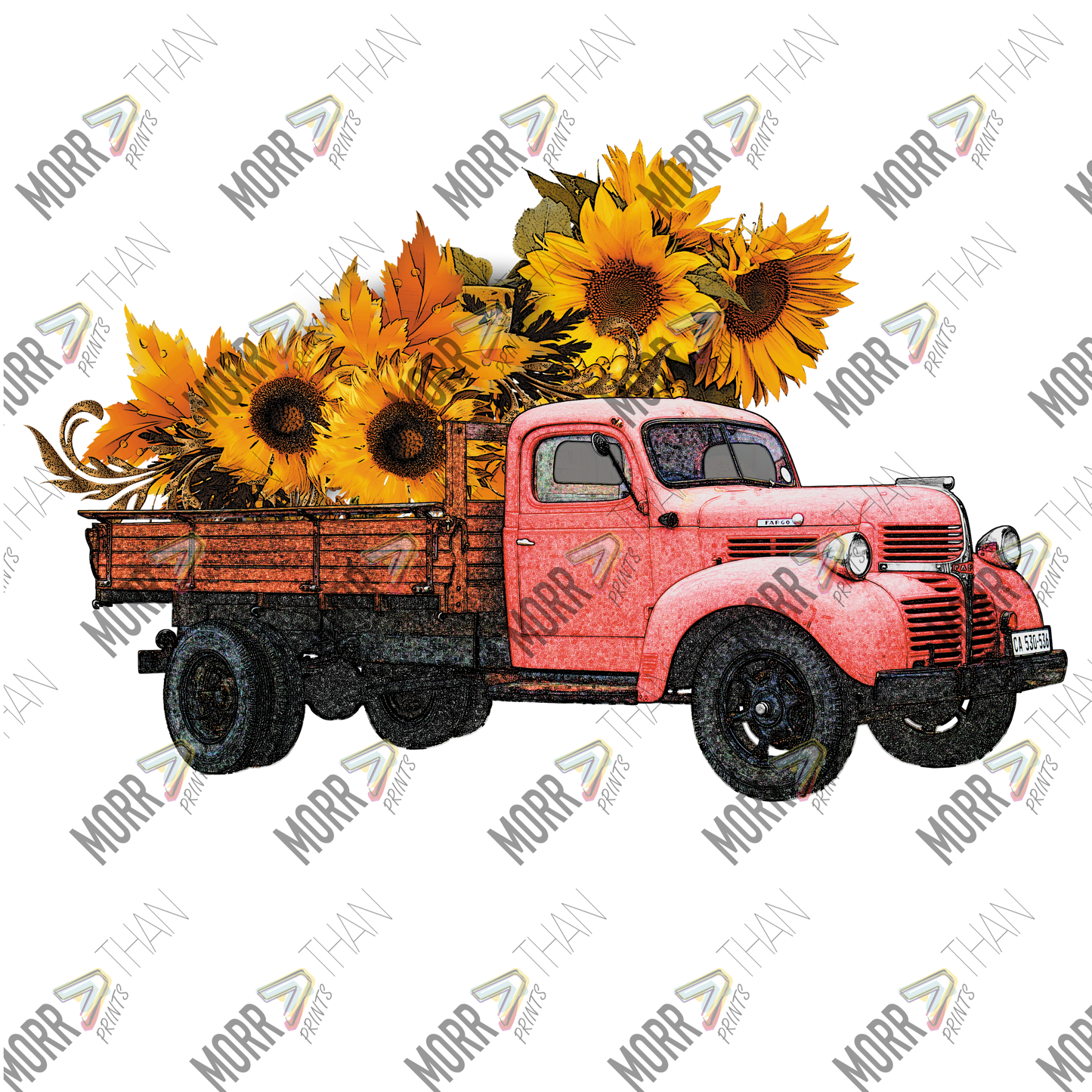 Red Farm Truck With Sunflowers