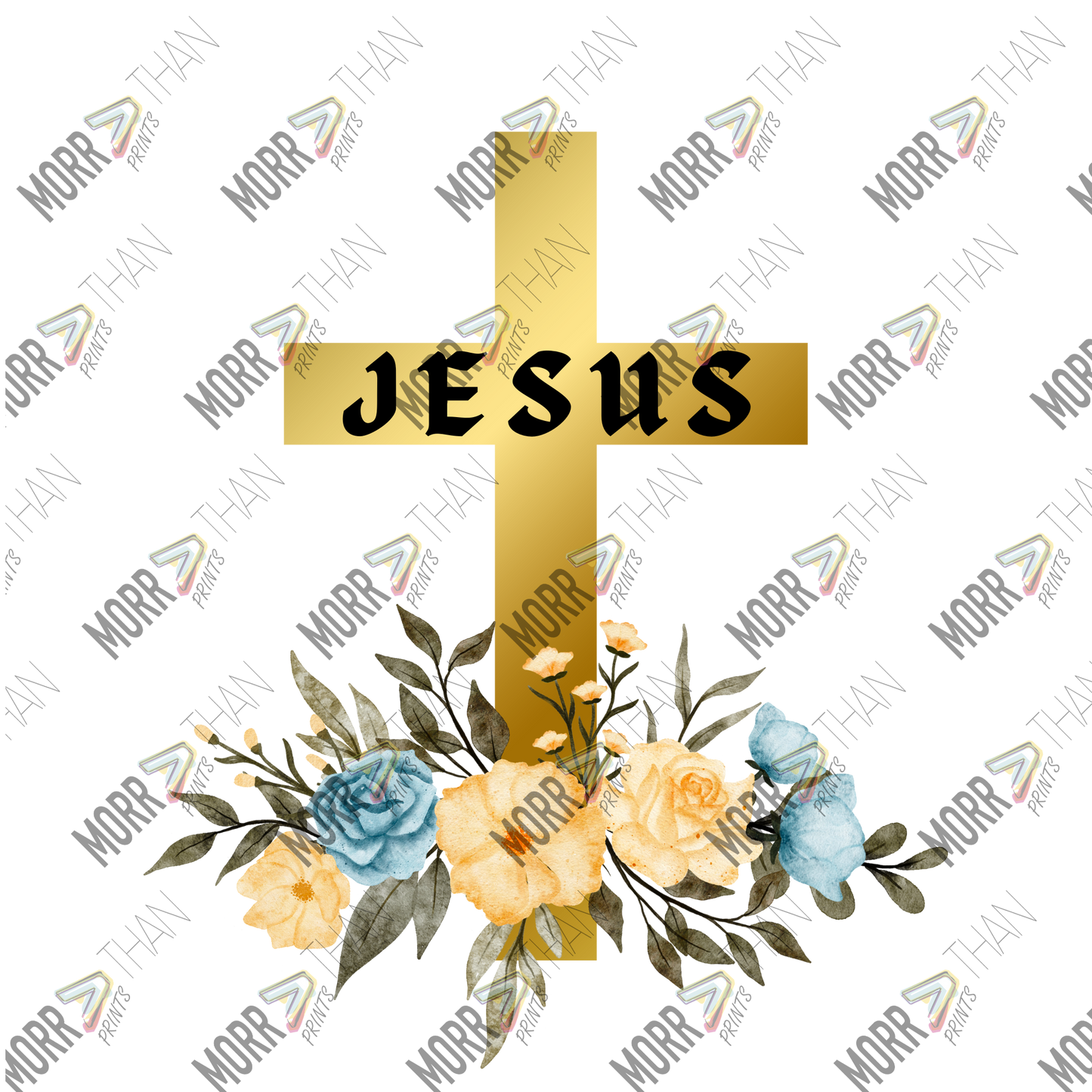 Jesus Gold Cross and Flowers