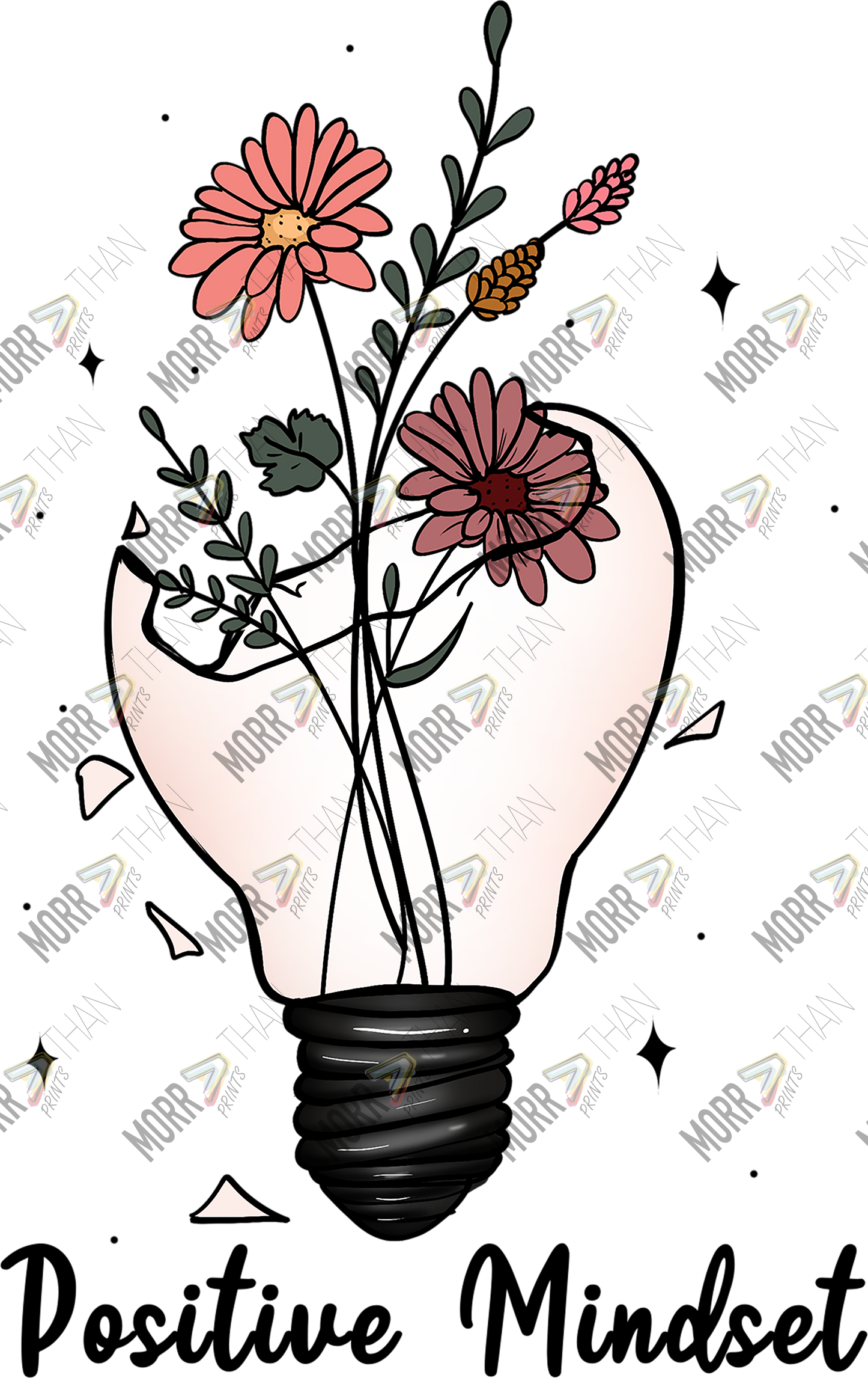 Positive Mindset Lightbulb DTF Print