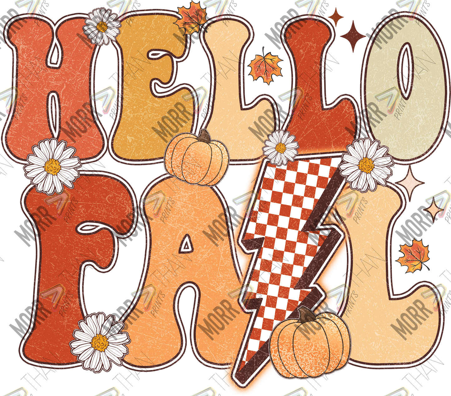 Hello Fall Checkered Bolt DTF Print
