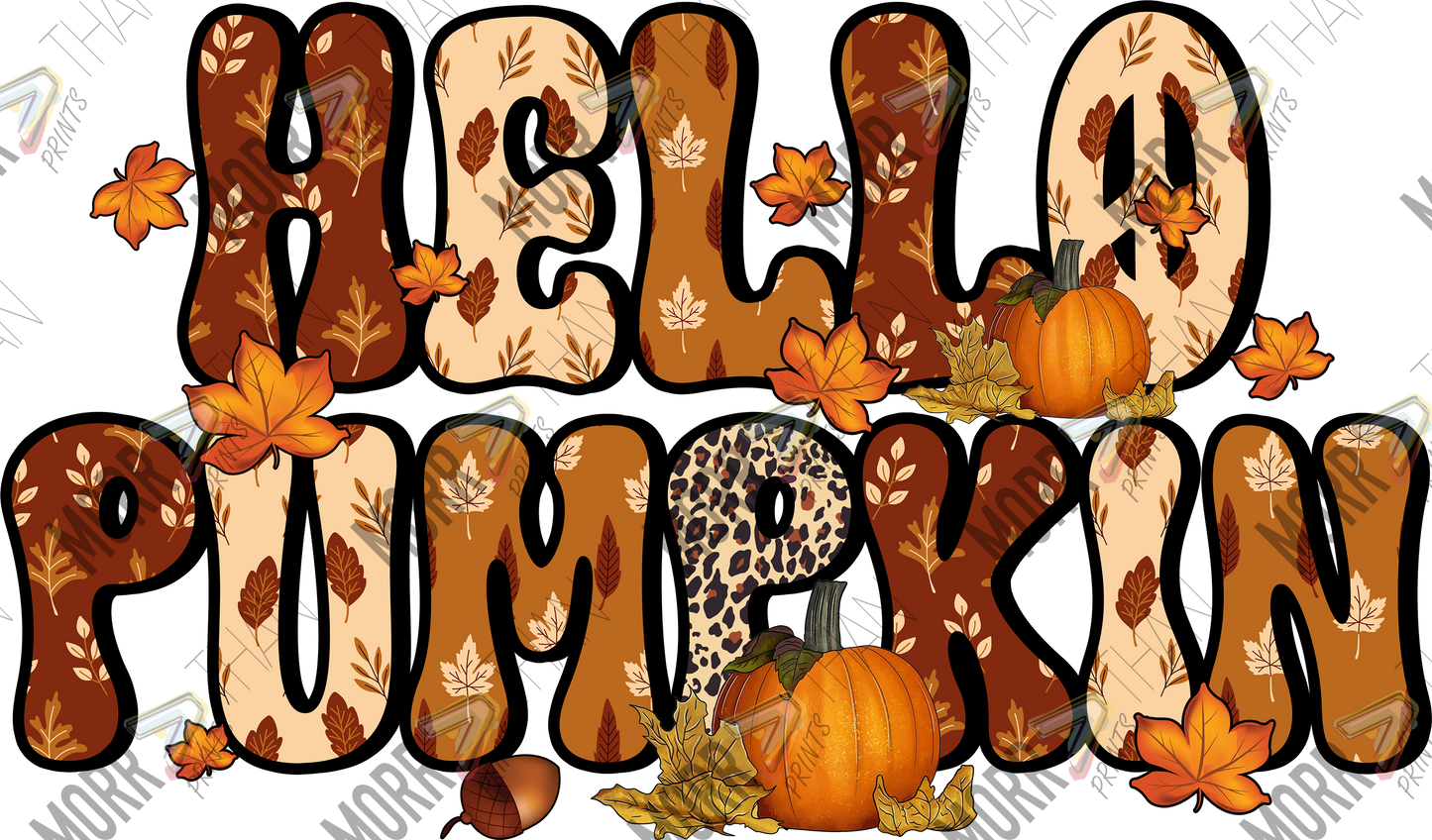 Hello Pumpkin Leaf Letters DTF Print