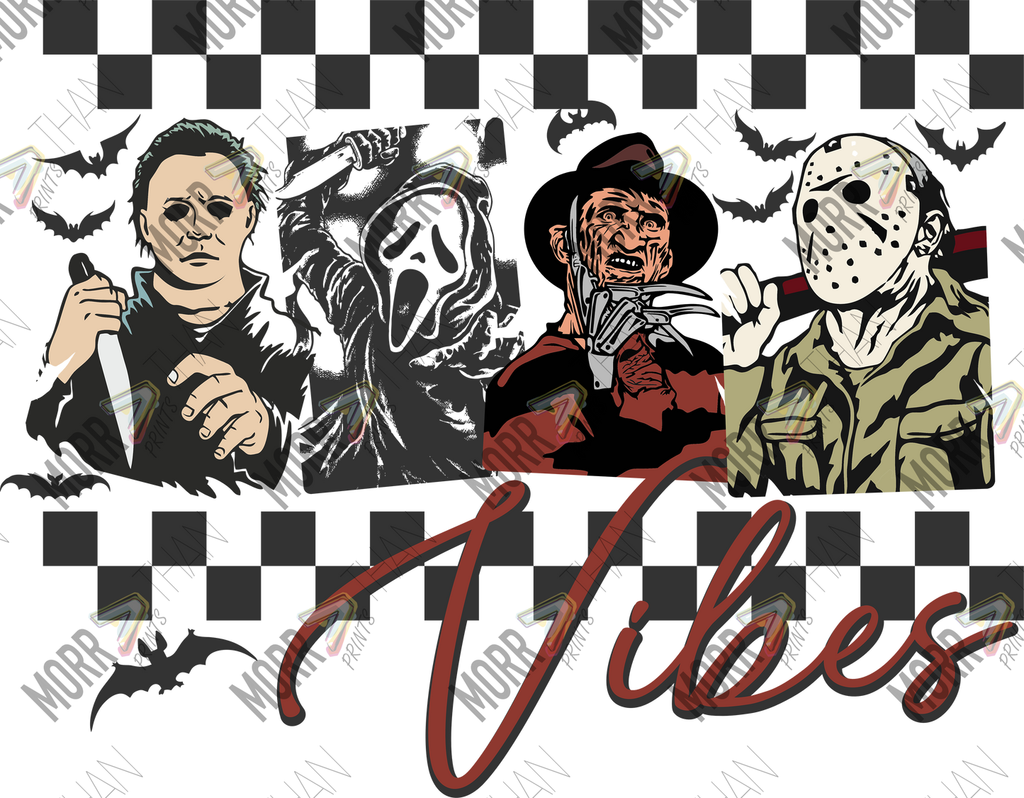 Horror Characters Vibes Checkered DTF Print