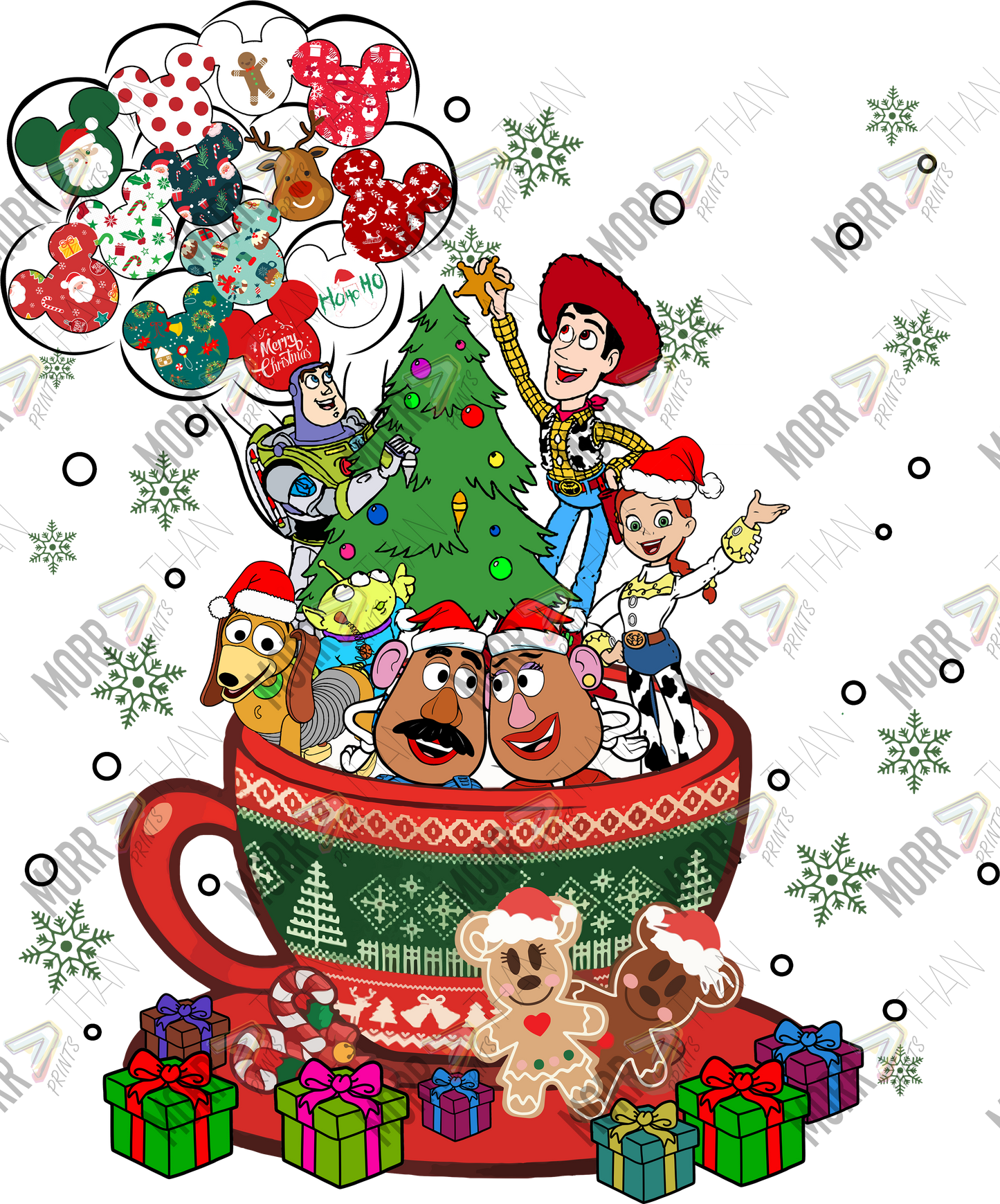 Toys in Christmas Tea Cup DTF Print