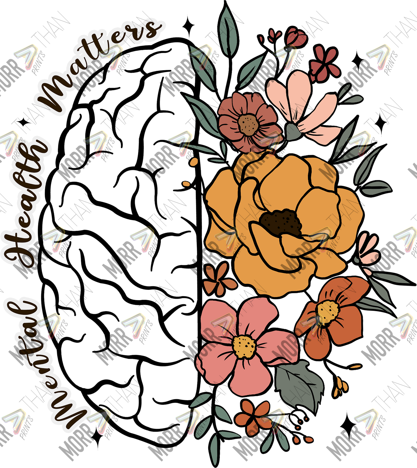 Mental Health Matters Floral Brain DTF Print