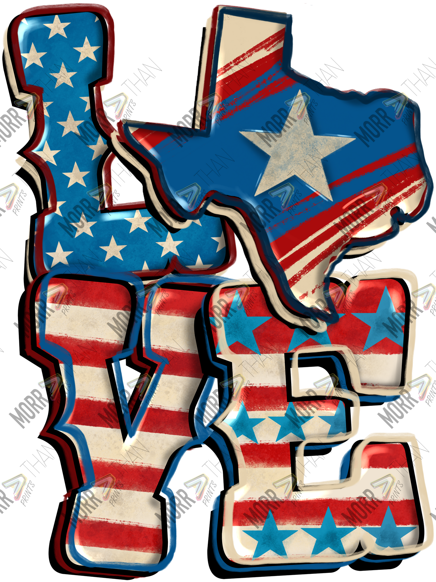 Love Texas 4th of July DTF Print