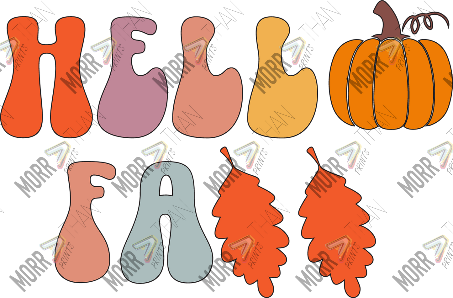 Hello Fall Pumpkin and Leaves Text DTF Print