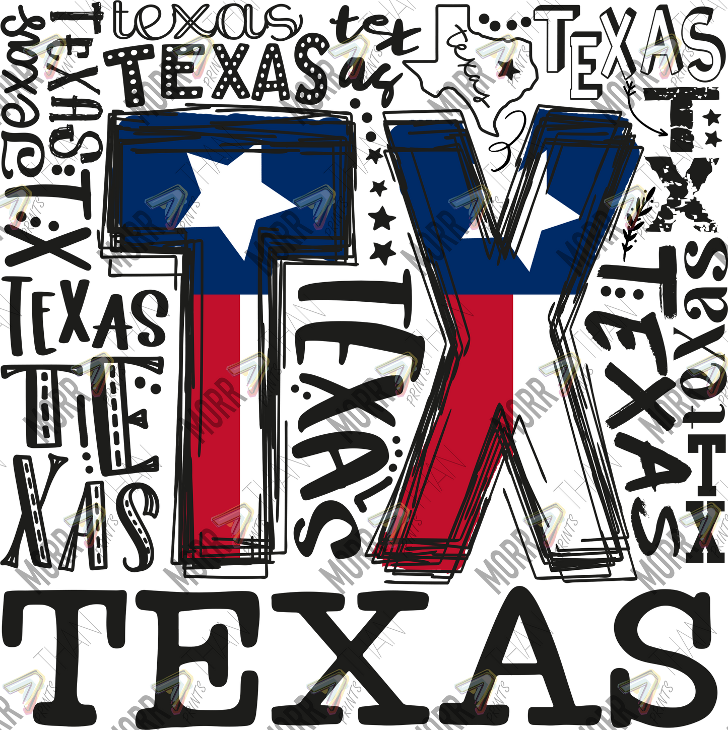 Texas Word Collage DTF Print