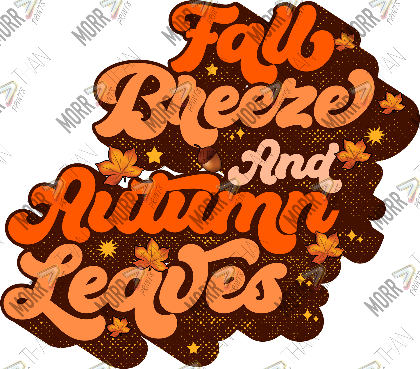 Fall Breeze and Autumn Leaves Cursive DTF Print