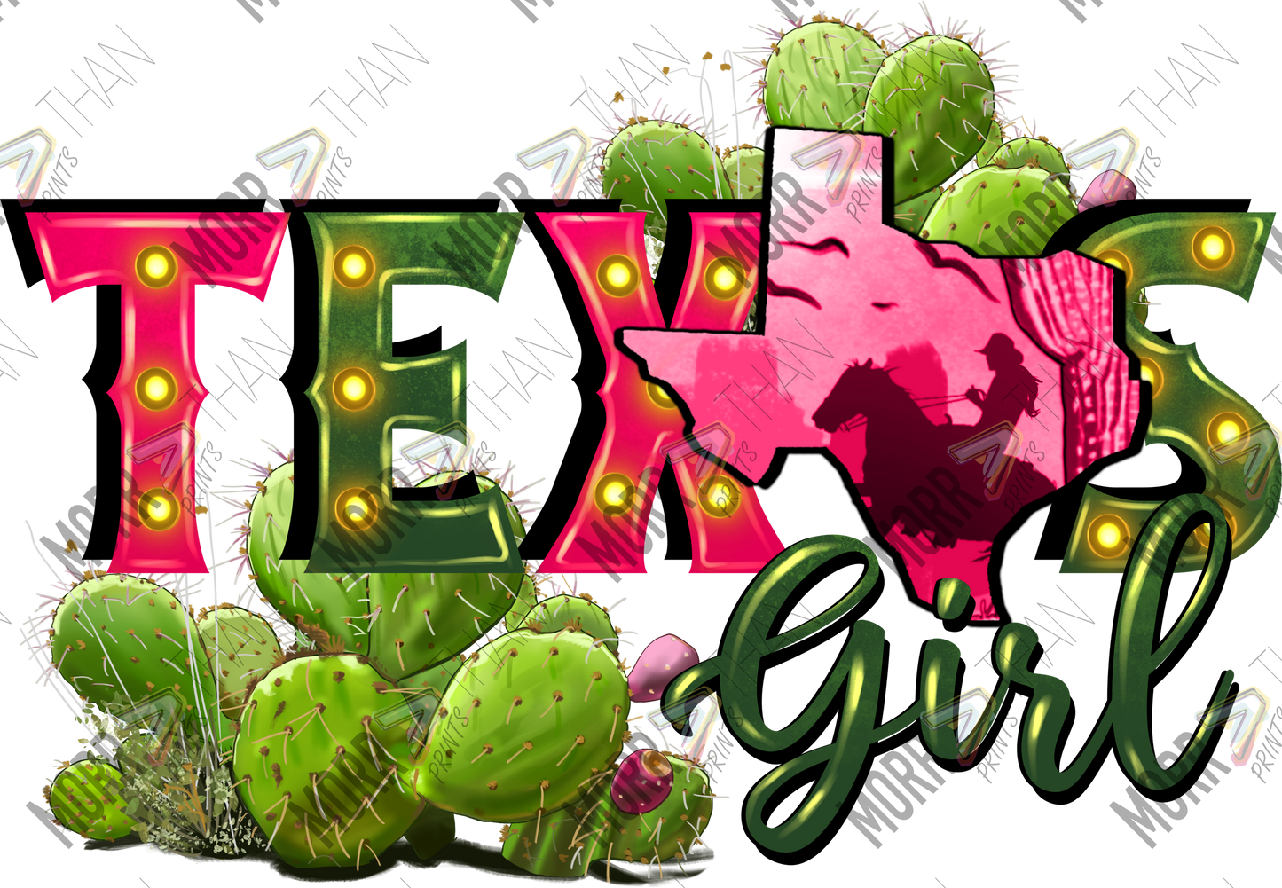 Texas Cactus Text DTF Print
