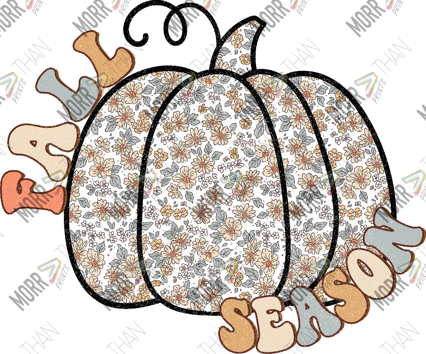 Fall Season Floral Pumpkin DTF Print