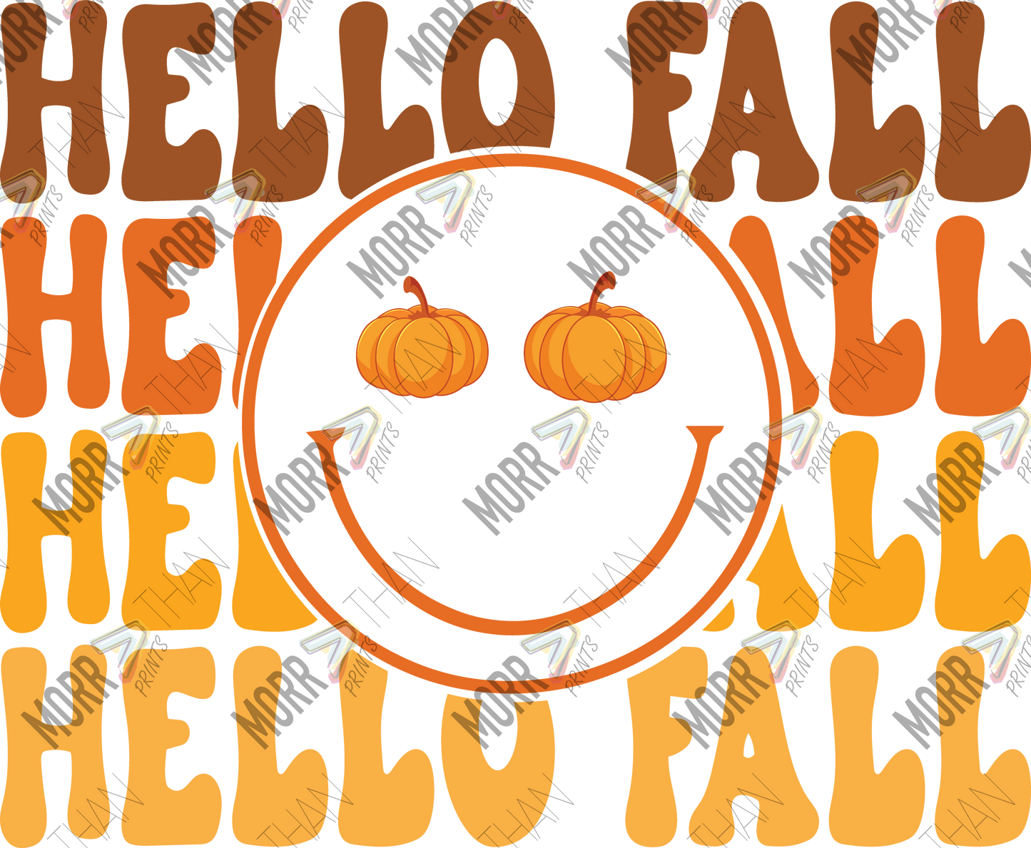 Hello Fall Repeat Smiley DTF Print
