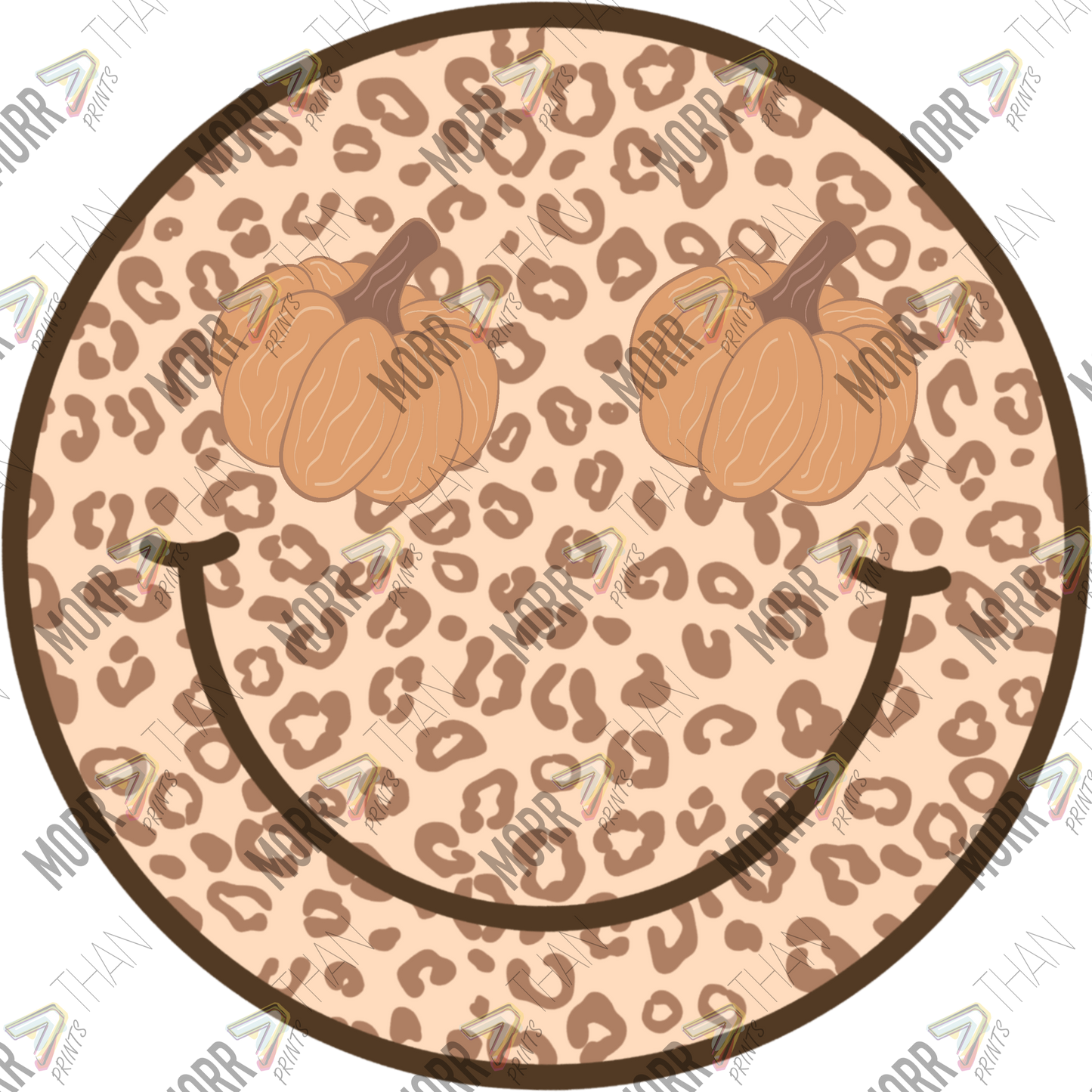 Pumpkin Smiley Leopard DTF Print