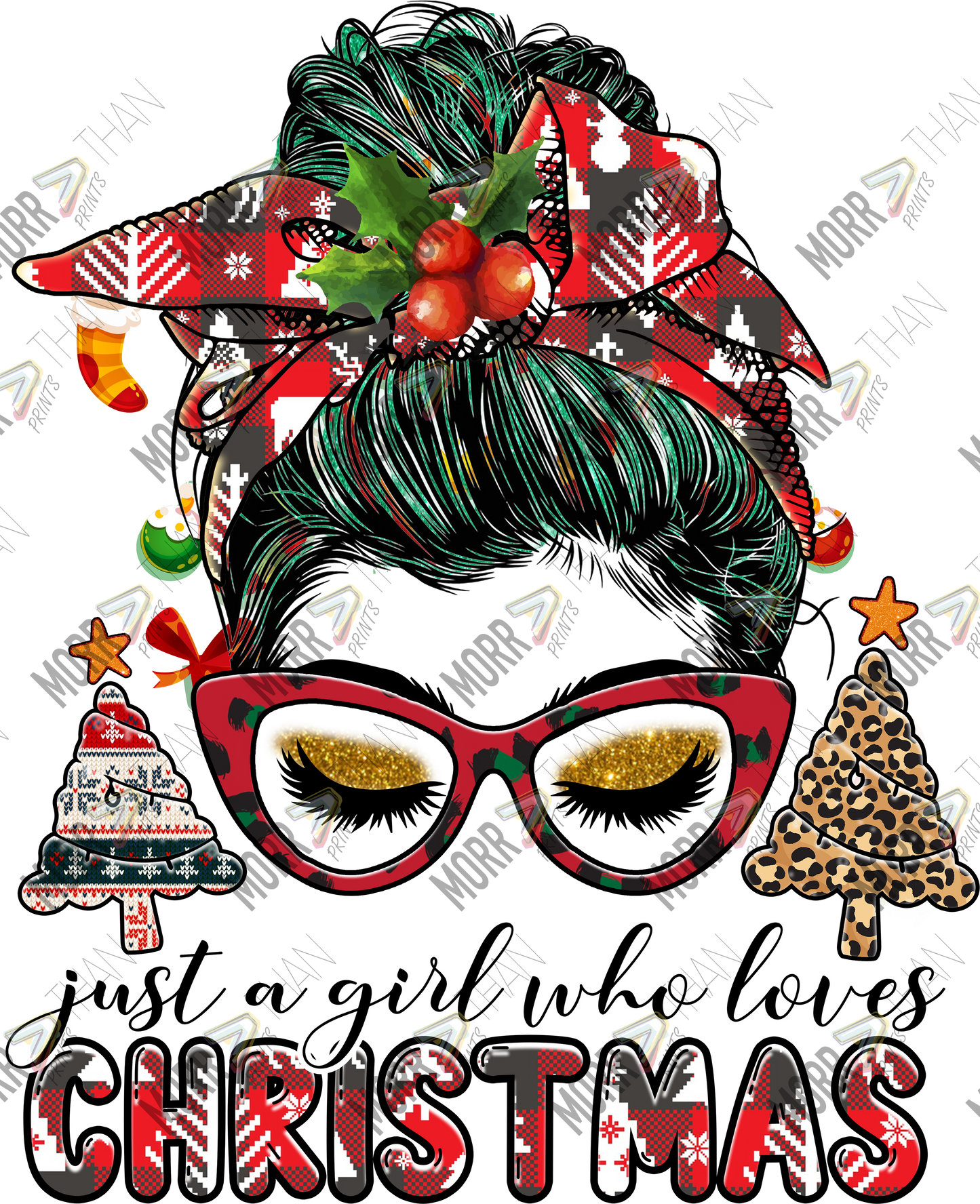 Girl Who Loves Christmas Messy Bun Glasses