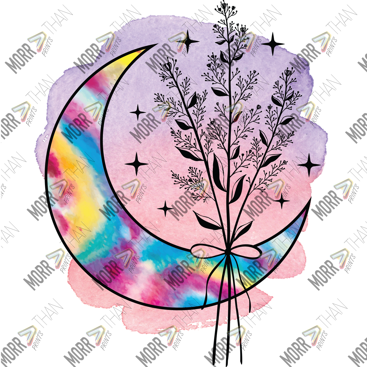 Tie Die Crescent Moon and Flowers