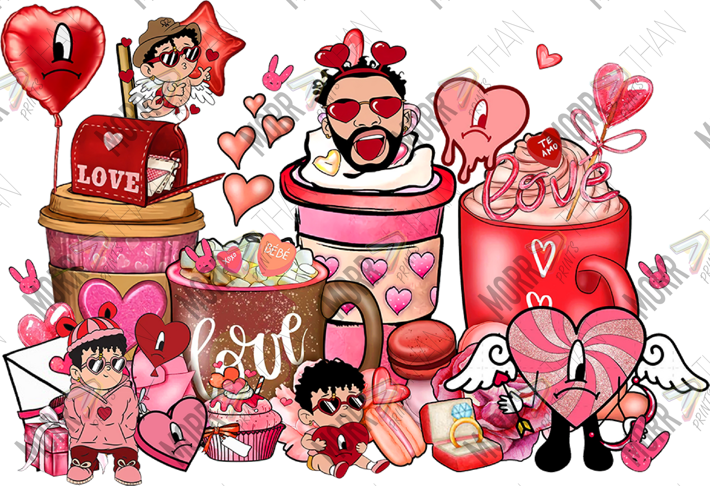 Bad Bunny Valentines Coffee DTF Print