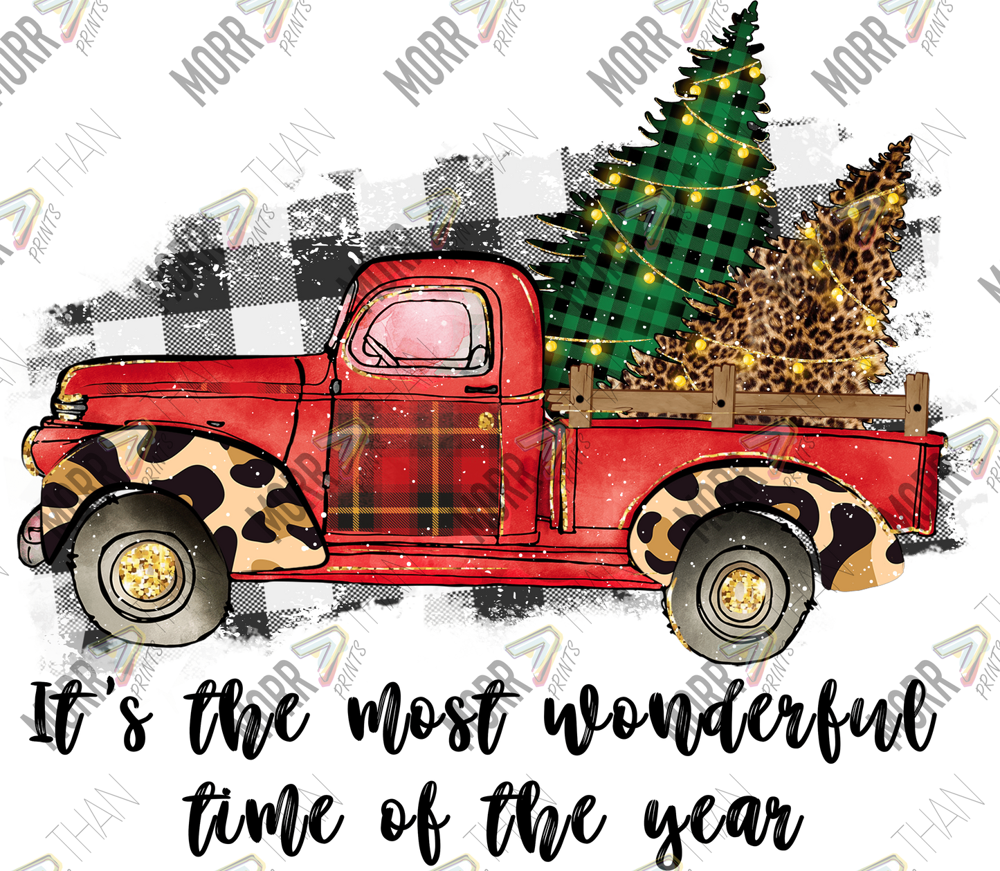 Wonderful Time of the Year Red Truck Two Trees