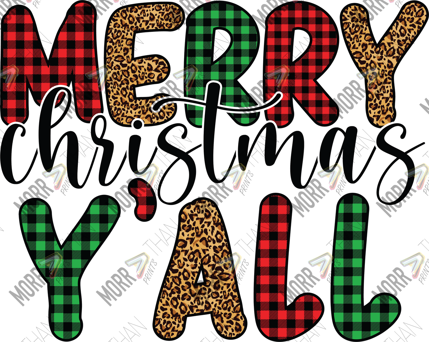 Merry Christmas Yall Green Red Leopard