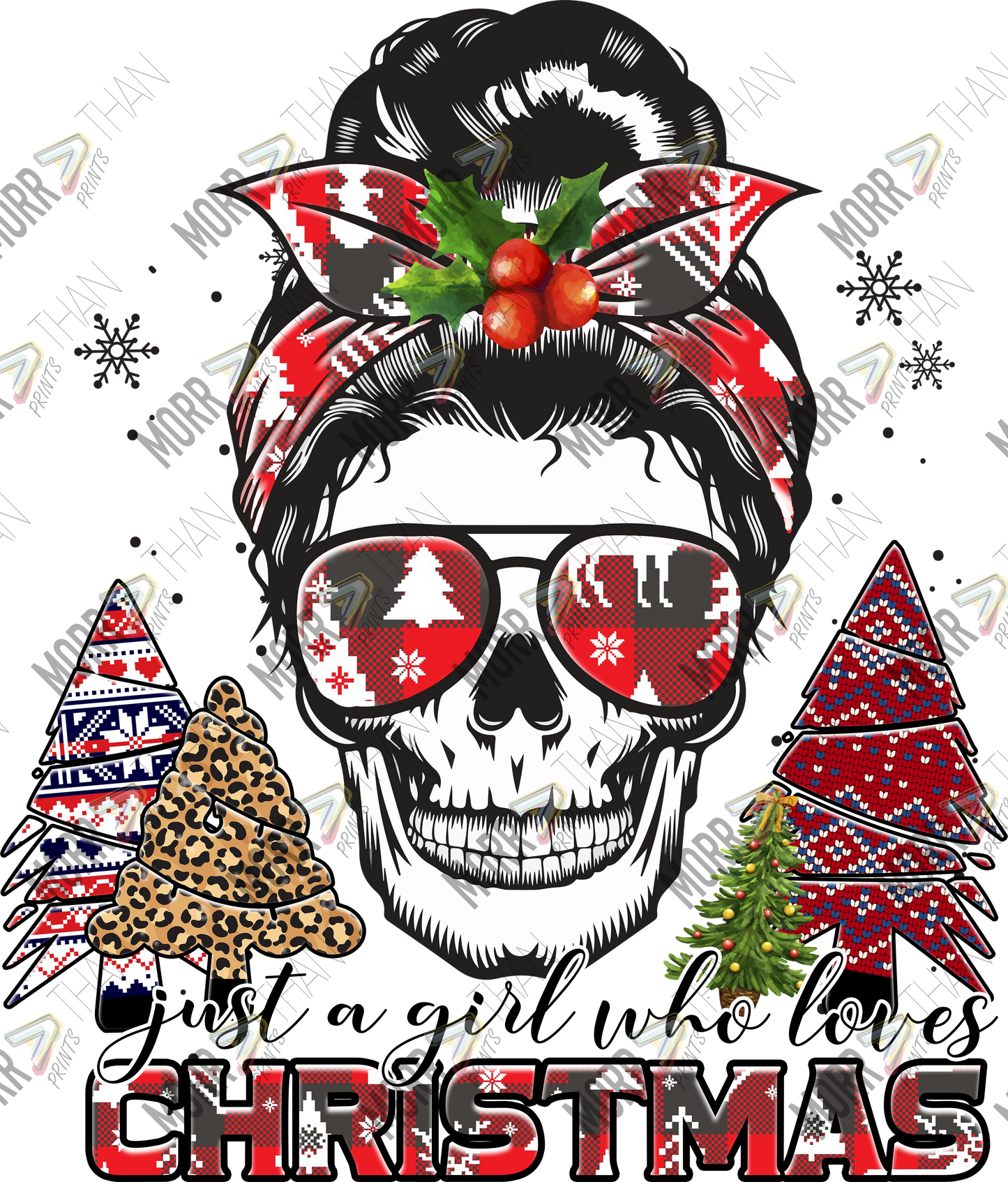 Girl Who Loves Christmas Messy Bun Skull
