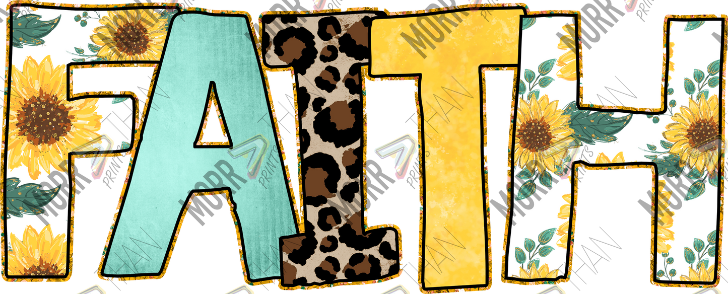 Faith Text Sunflowers DTF Print