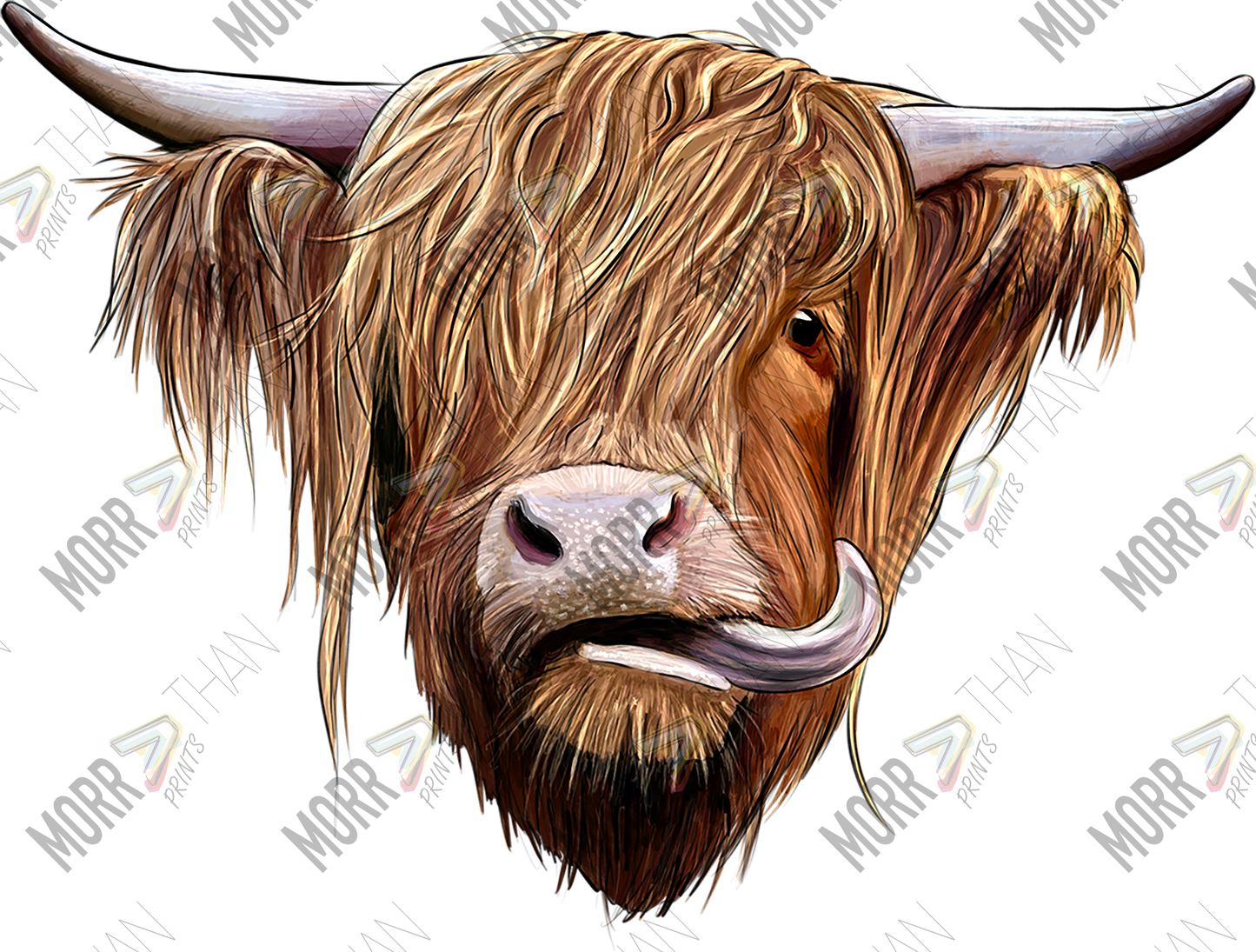 Long Haired Cow DTF Print