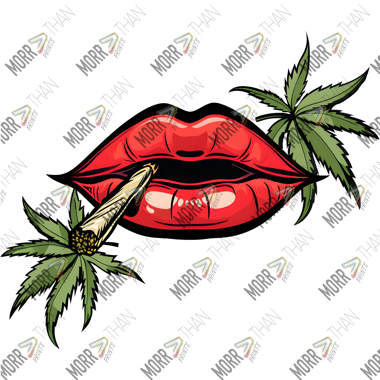 Lips with Joint and Marijuana Leaves