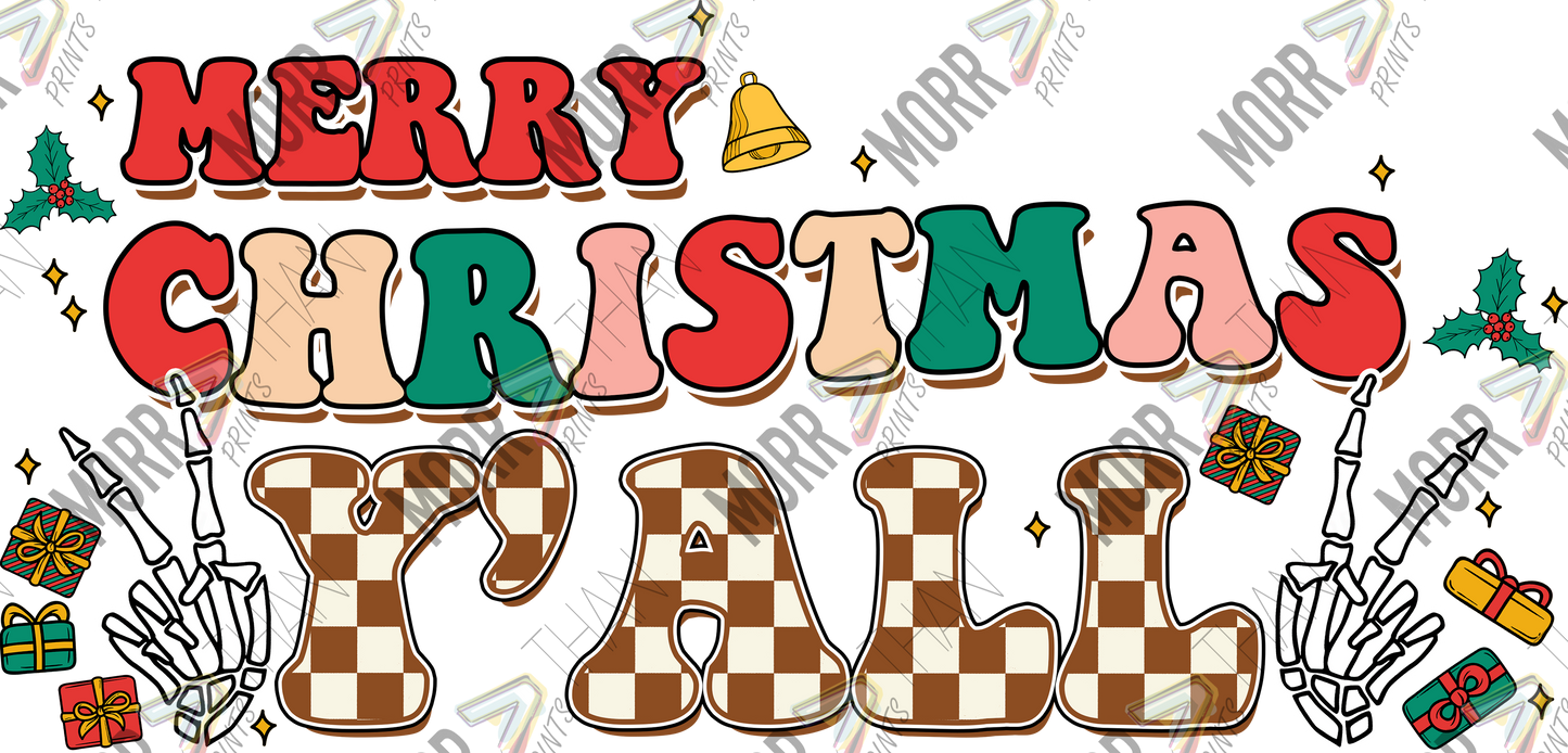Merry Christmas Y'all Skeleton Checkered