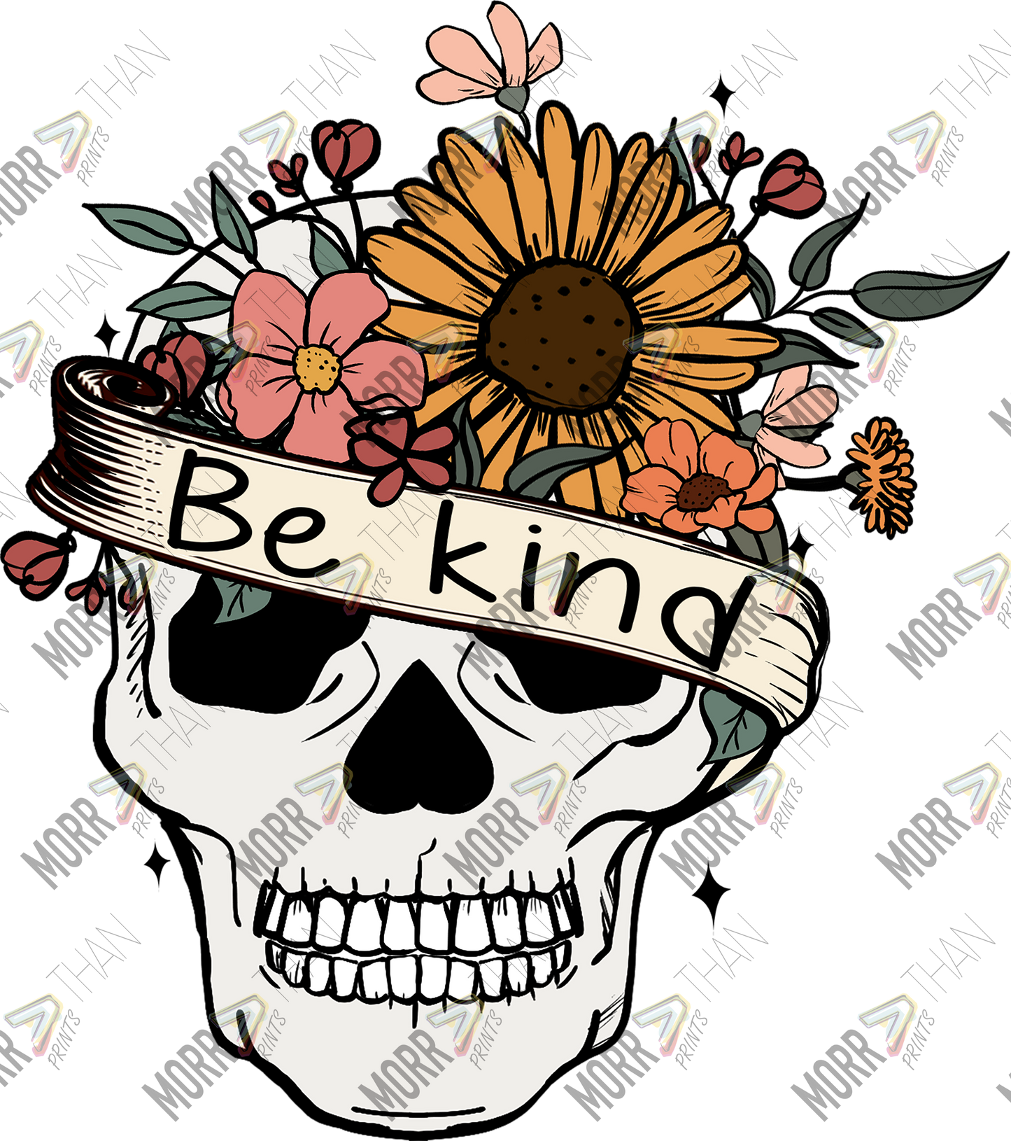 Be Kind Skelton Floral Head DTF Print