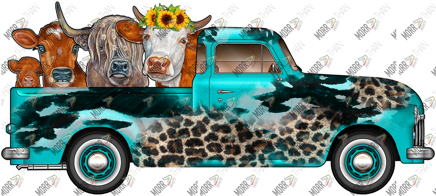 Teal and Leopard Truck With Farm Animals