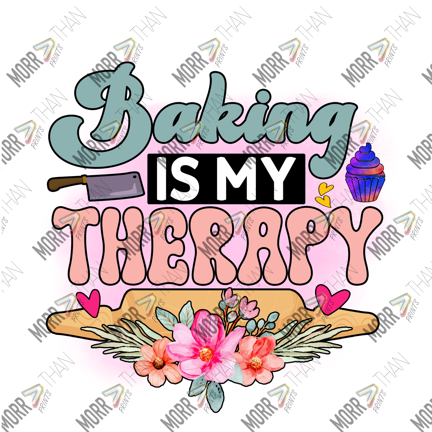 Baking Is My Therapy Floral Rolling Pin