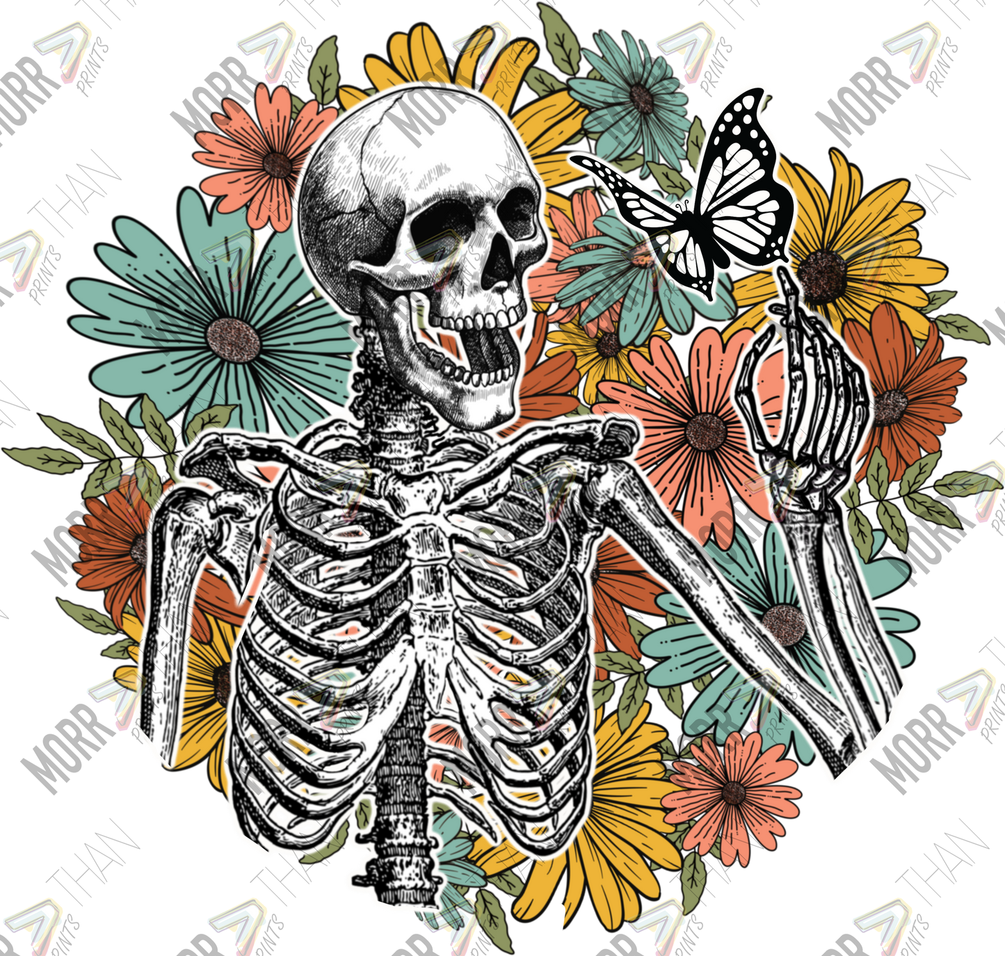 Floral Skeleton DTF Print