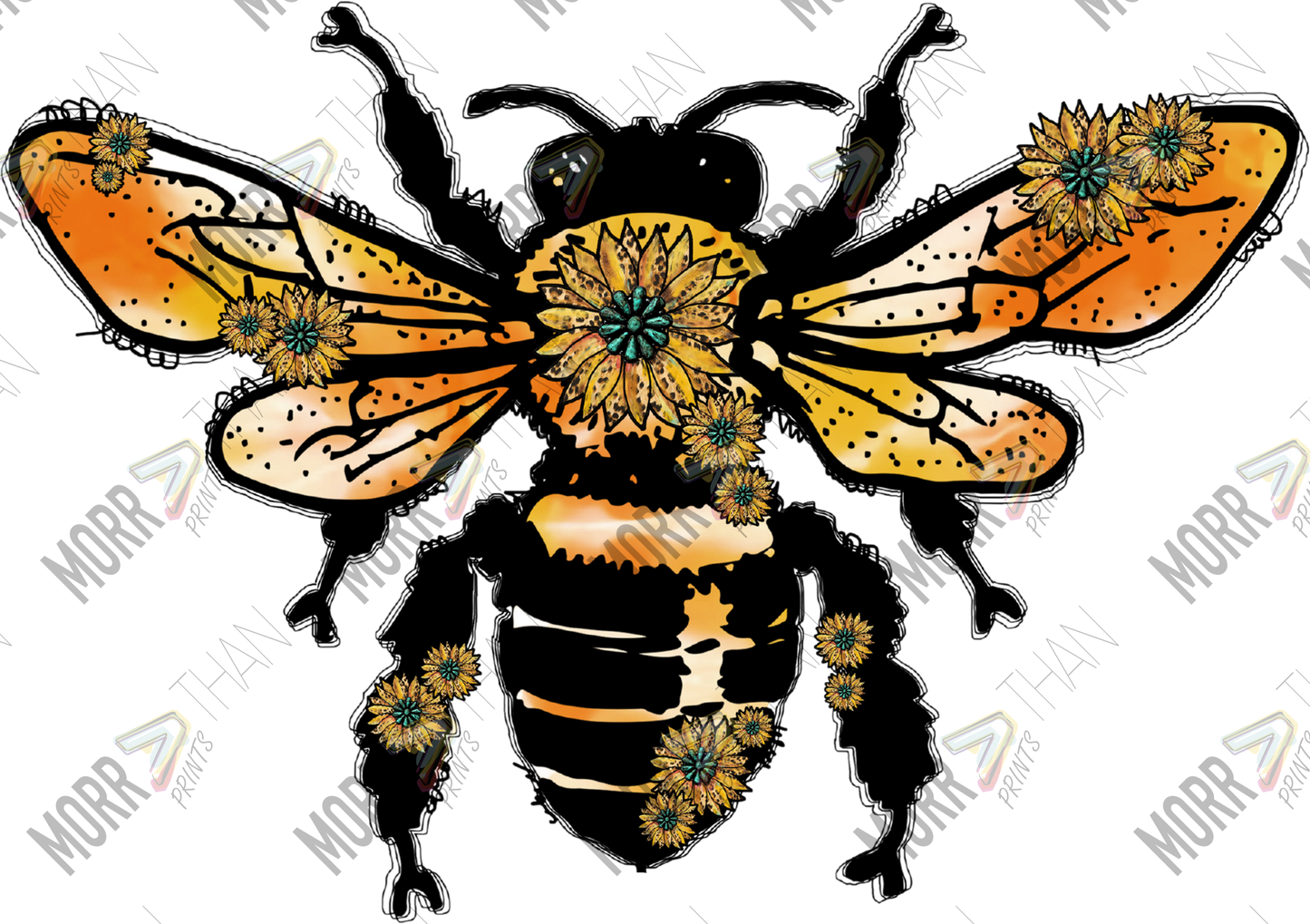Western Turquoise Sunflower Bee DTF Print