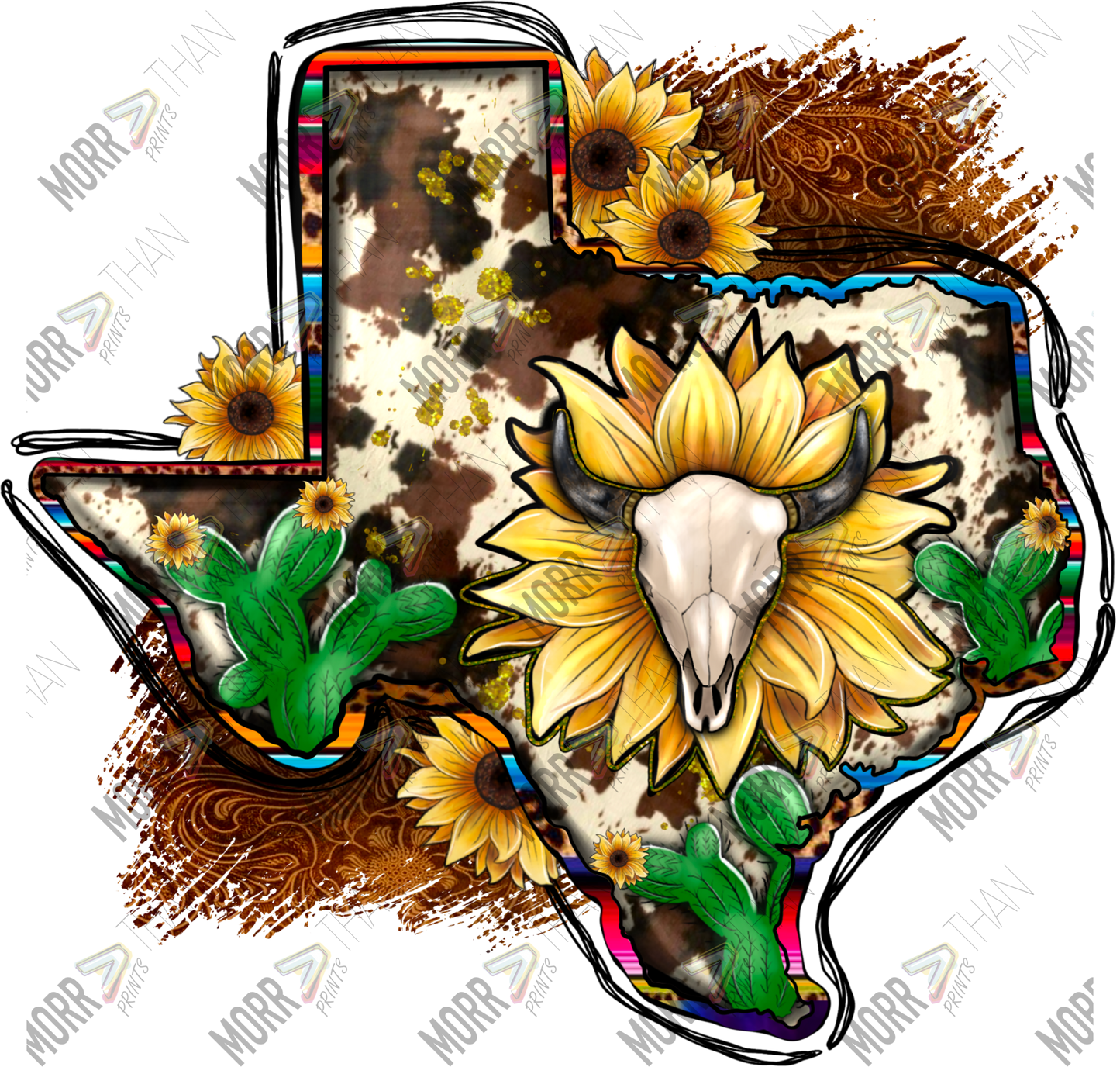 Western Texas Cowhide and Sunflowers