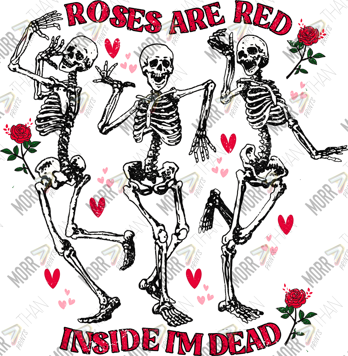 Roses Red Dead Inside Skeletons DTF Print