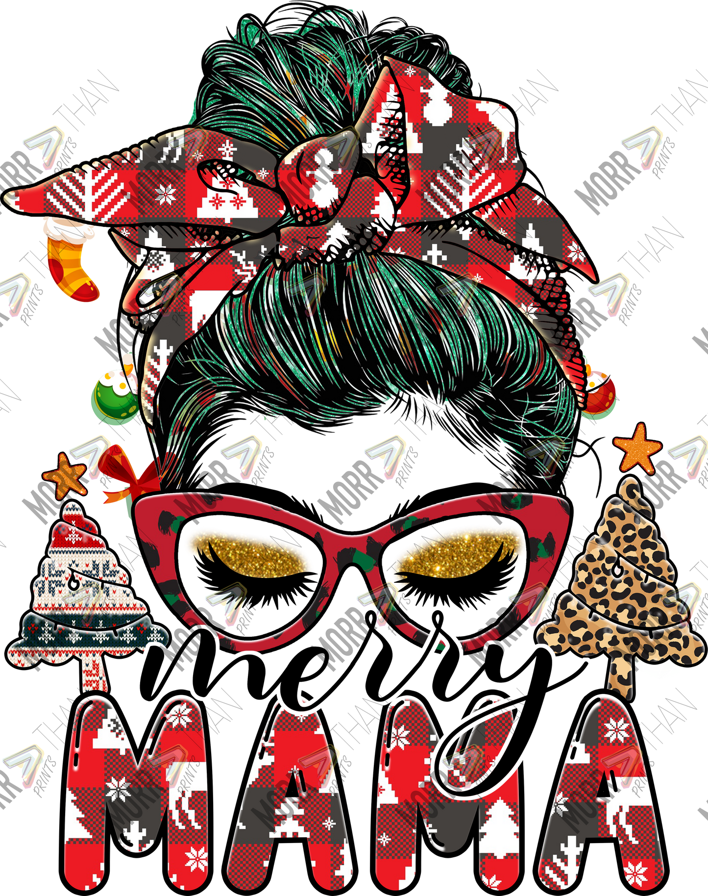 Messy Bun Christmas Mama