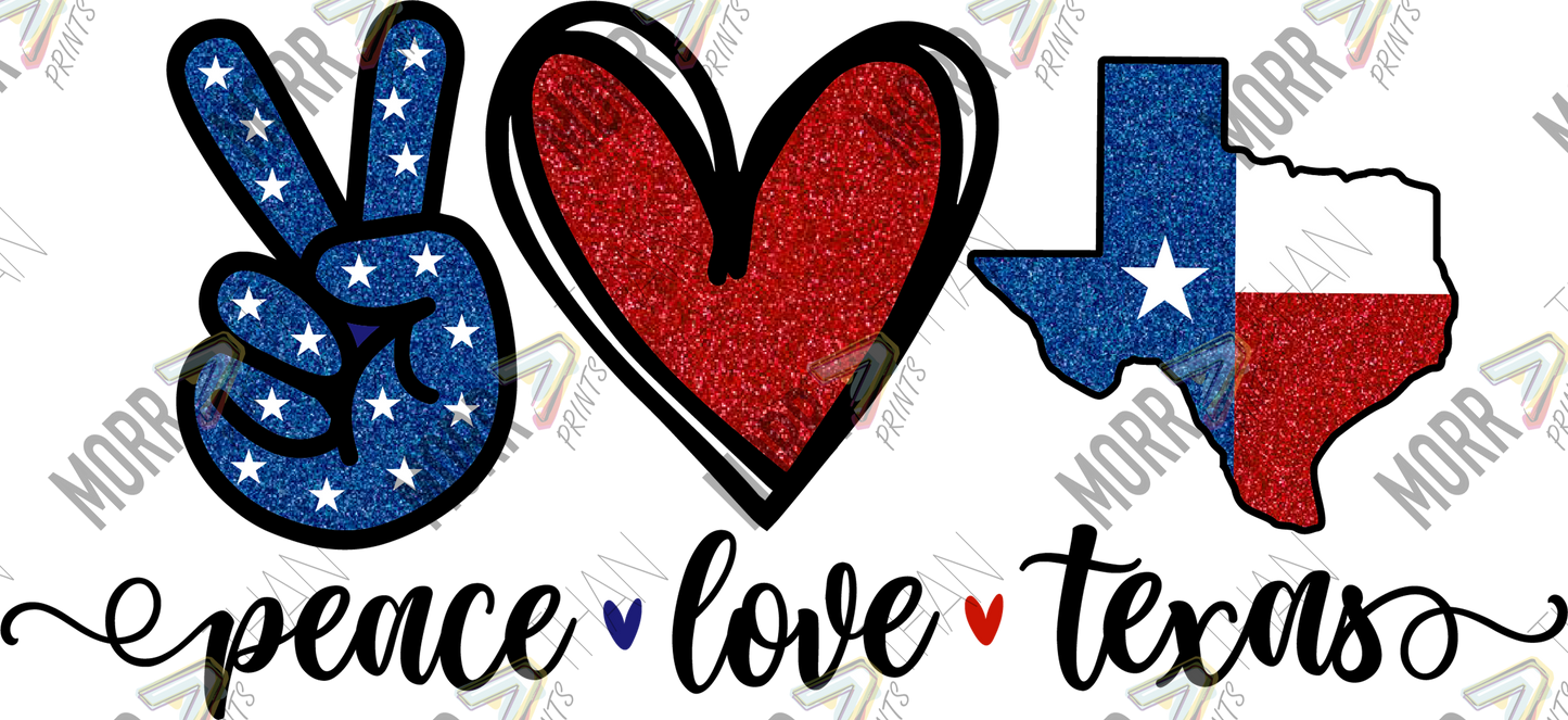 Peace Love and Texas Red Heart DTF Print