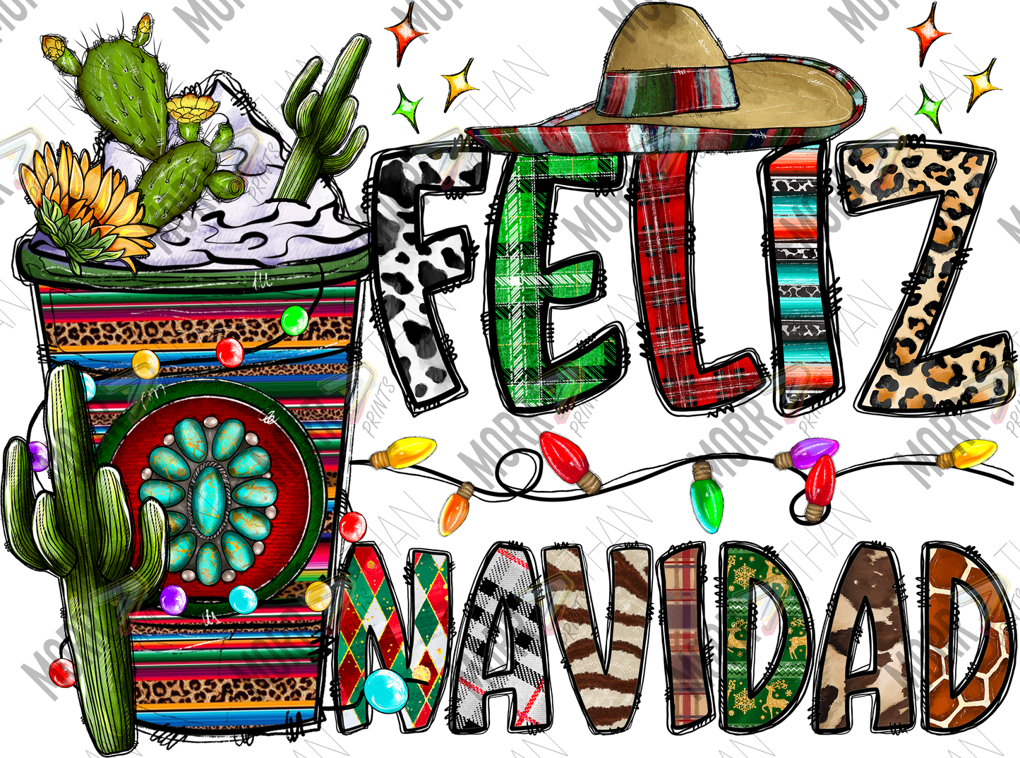 Feliz Navidad Western Christmas DTF Print