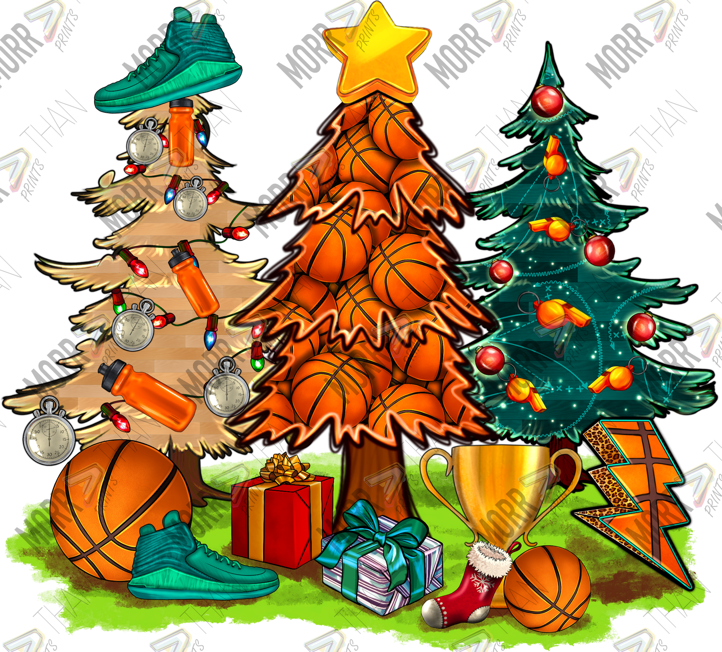 Basketball Christmas Trees DTF Print