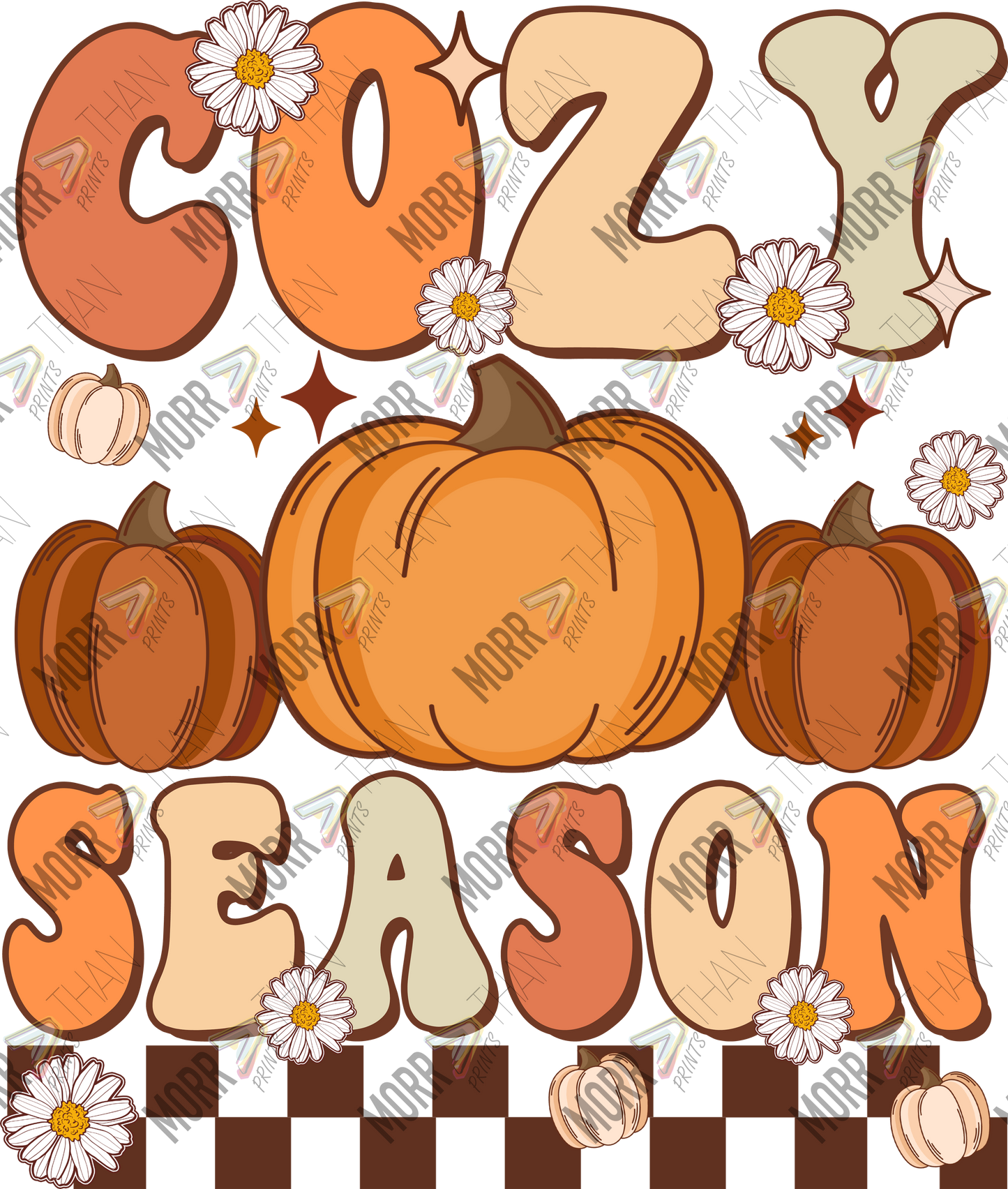 Cozy Season Pumpkins Checkered DTF Print