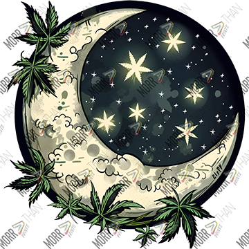 Moon and Stars with Marijuana Leaves