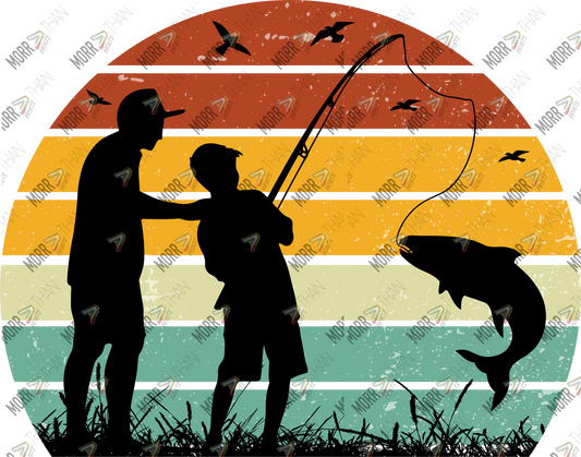 Father Son Fishing Rainbow Background